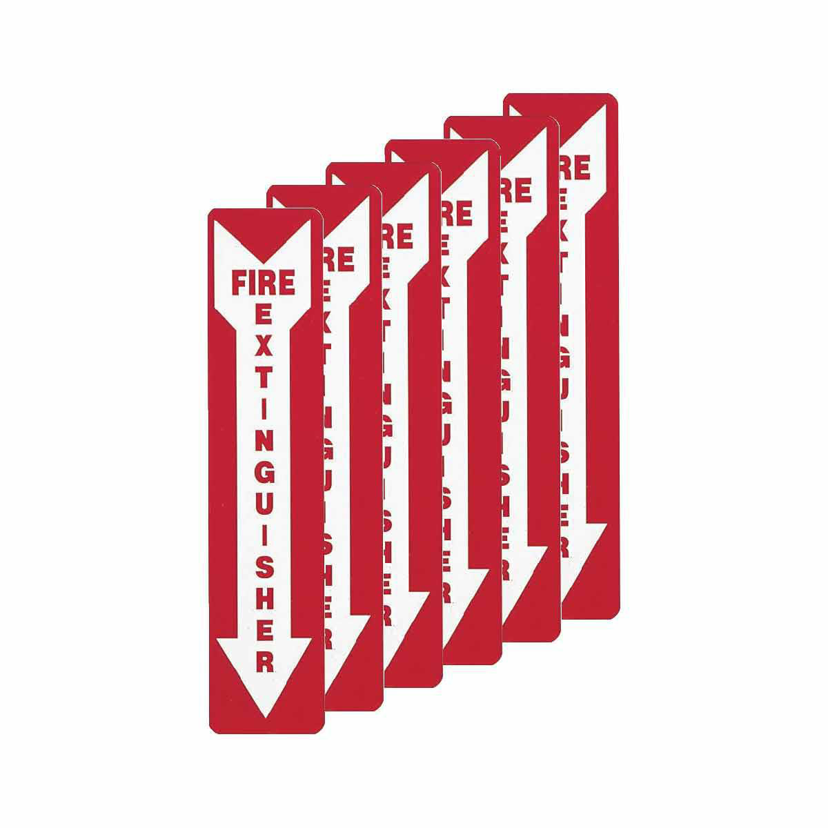 Product image for Pack of 6 Fire Extinguisher Sign, 18" H x 4" W x 0.004" D, White on Red, Vinyl
