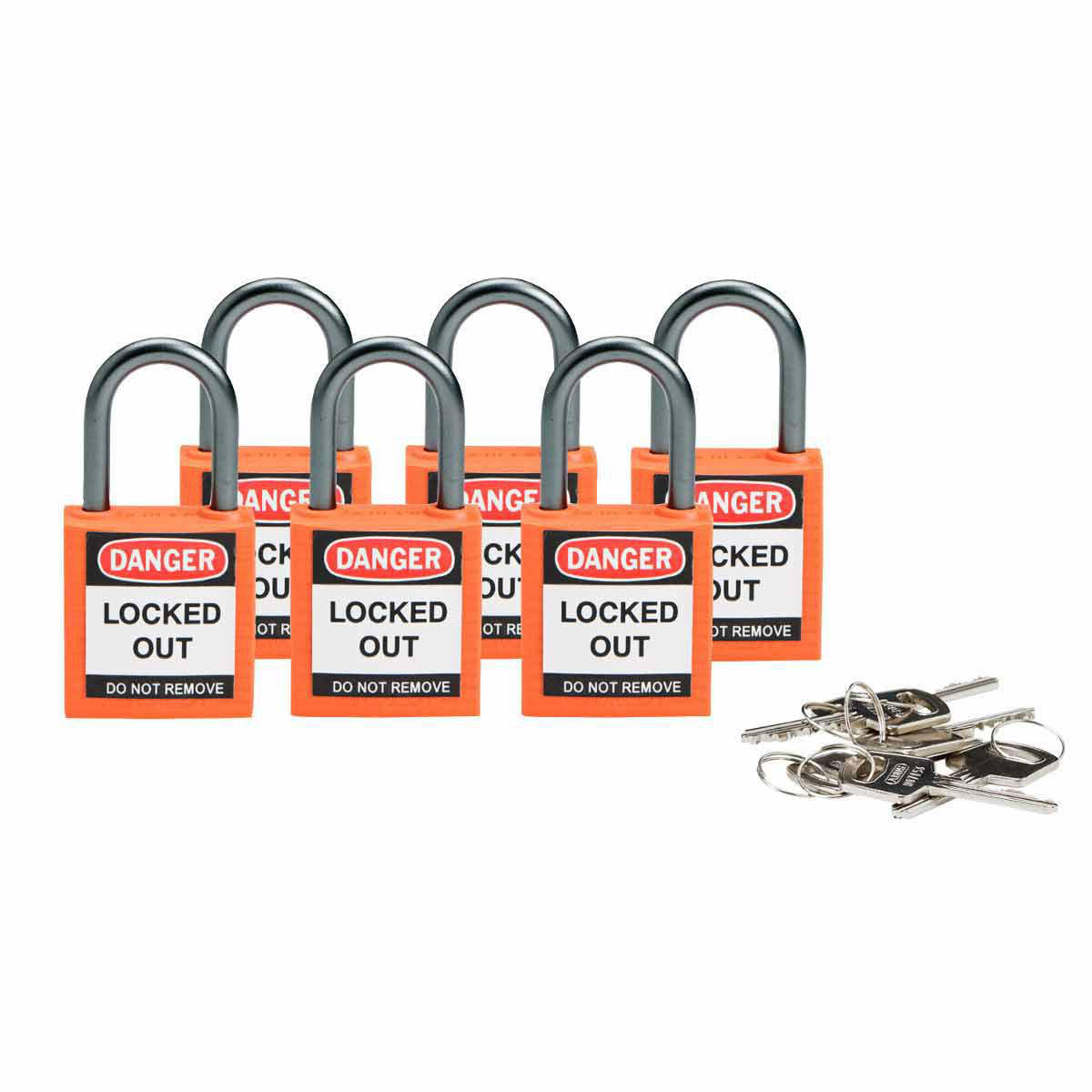 Product image for Brady® Nonconductive Compact Nylon Padlocks - 5-Pin Cylinder, 1 in. Shackle Clearance, Keyed Alike