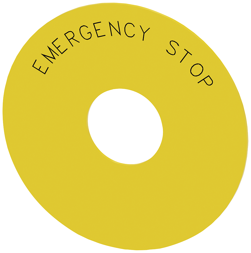 Product image for Plate backing EMERGENCY STOP round for pushbutton yellow