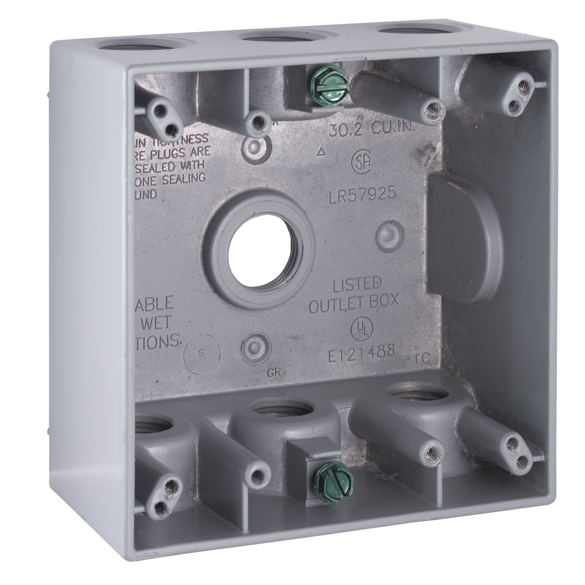Product image for 2G WP BOX (7) 1/2 IN. OUTLETS GRY