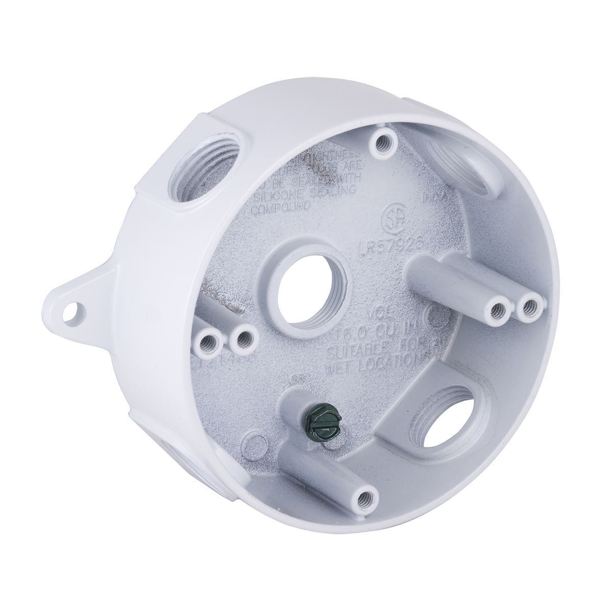 Product image for RND WP BOX (5) 1/2 IN. OUTLETS - WHITE