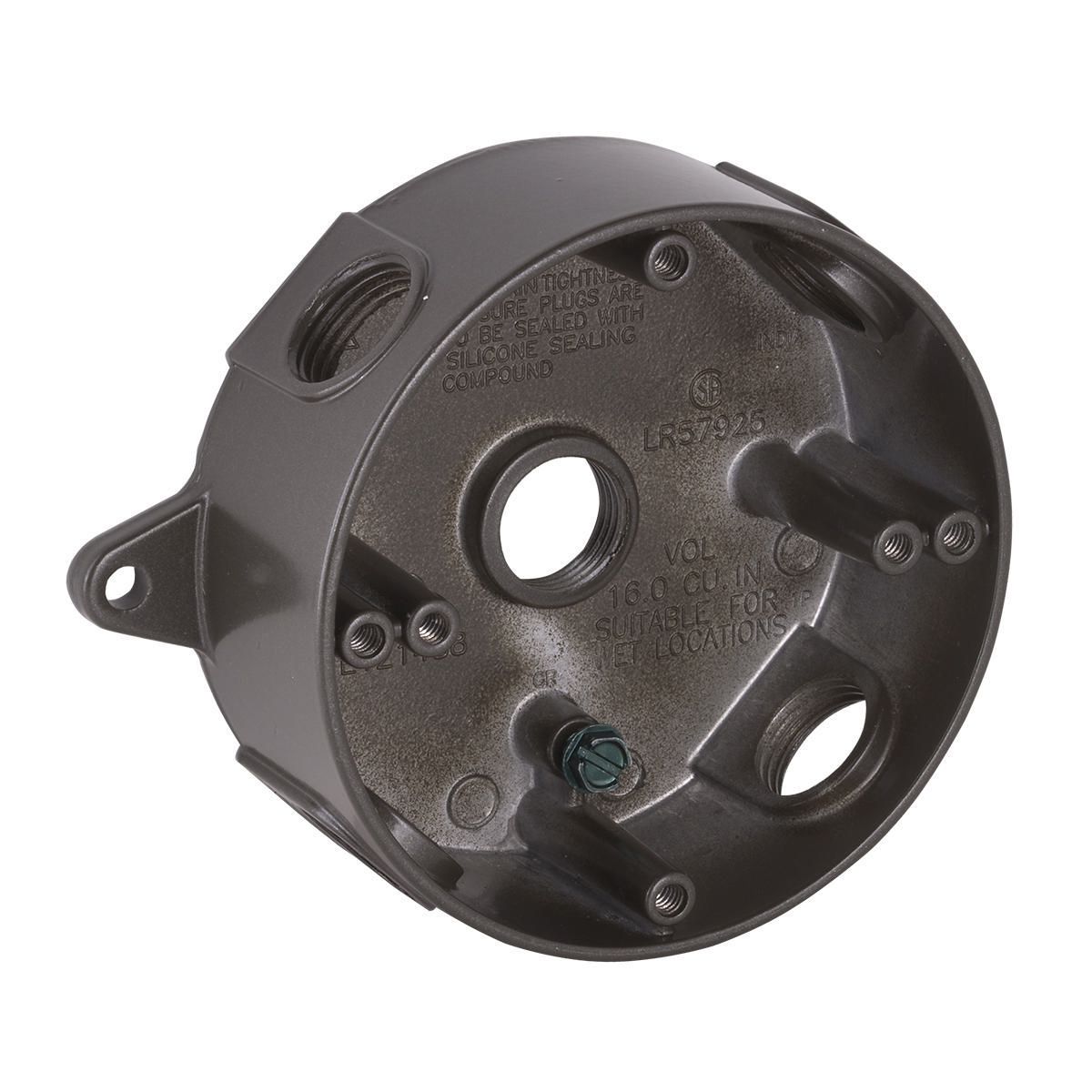Product image for RND WP BOX (5) 1/2 IN. OUTLETS - BRONZE