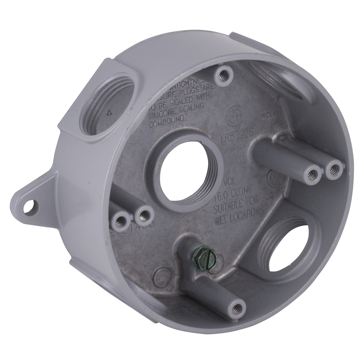 Product image for RND WP BOX (5) 3/4 IN. OUTLETS - GRAY
