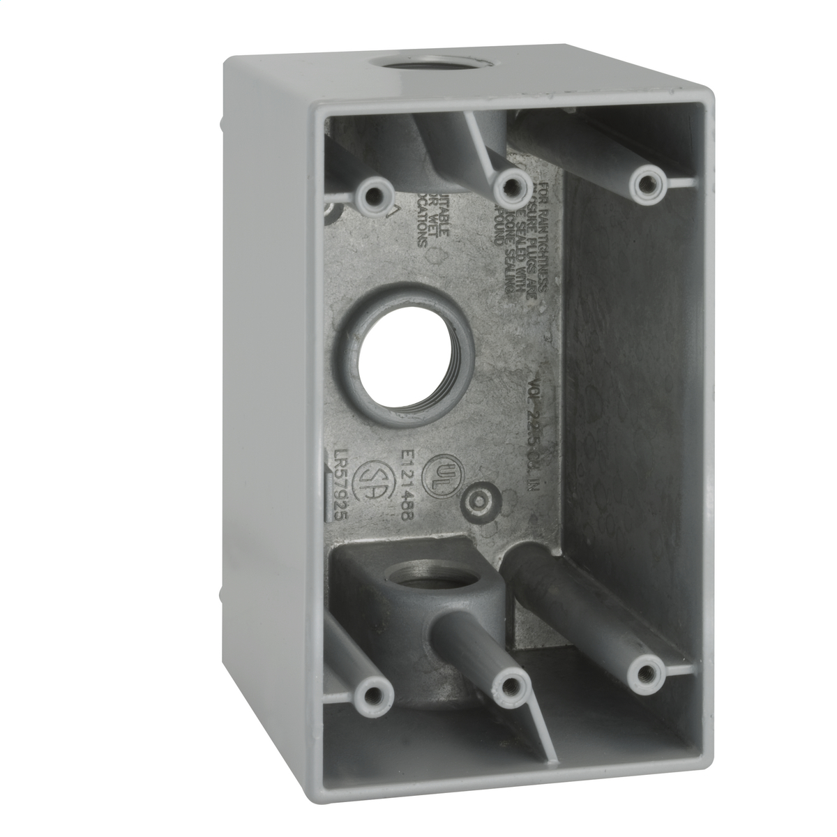 Product image for 1G WP DEEP BOX (3) 1/2 IN OUTLETS GRY