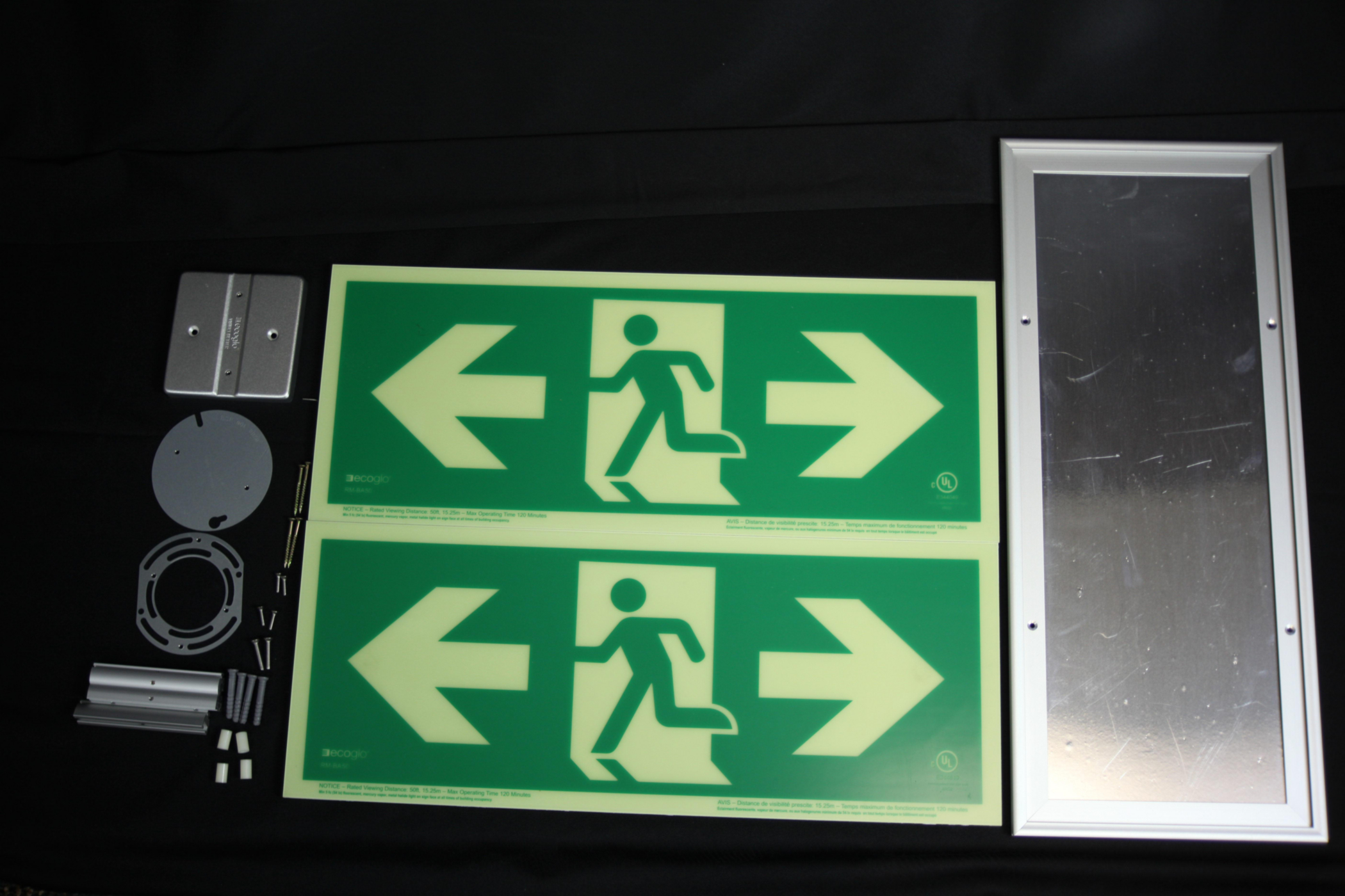 Product image for ECOGLO RM-DA50-CA EXIT SIGN RUNNING MAN DOUBLE SIDED WITH BI-DIRECTIONAL ARROWS