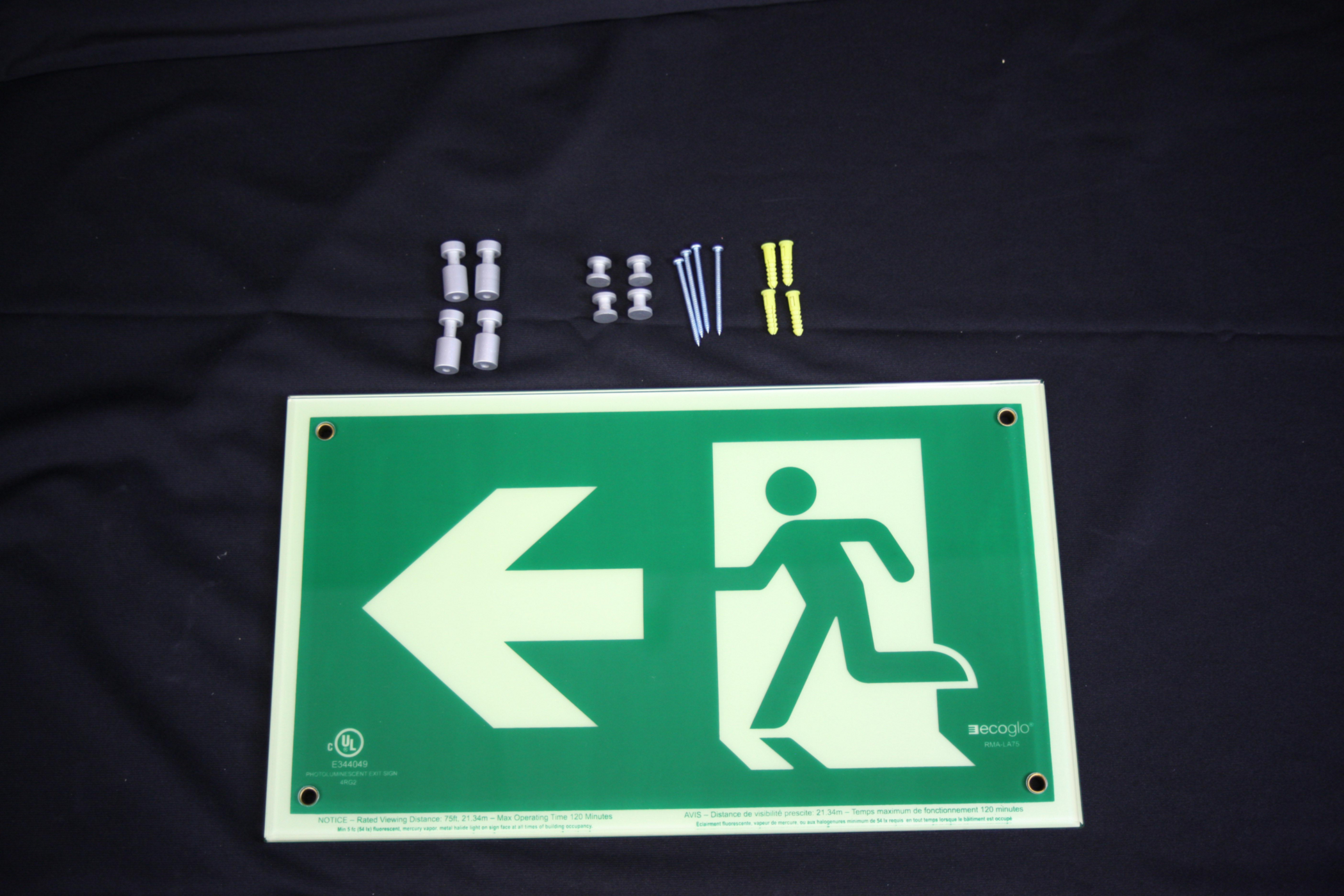 Product image for ECOGLO RMA-LA75WALL EXIT SIGN LEFT FACING RUNNING MAN WITH ARROW PHOTOLUMINESCENT