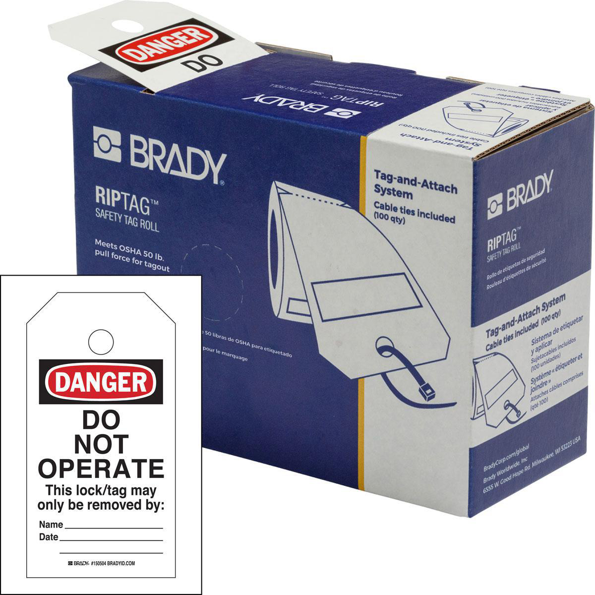Product image for RipTag™ Safety Tag Roll Do Not Operate, 3" W x 5.75" H, Black/Red/White, 100/RL