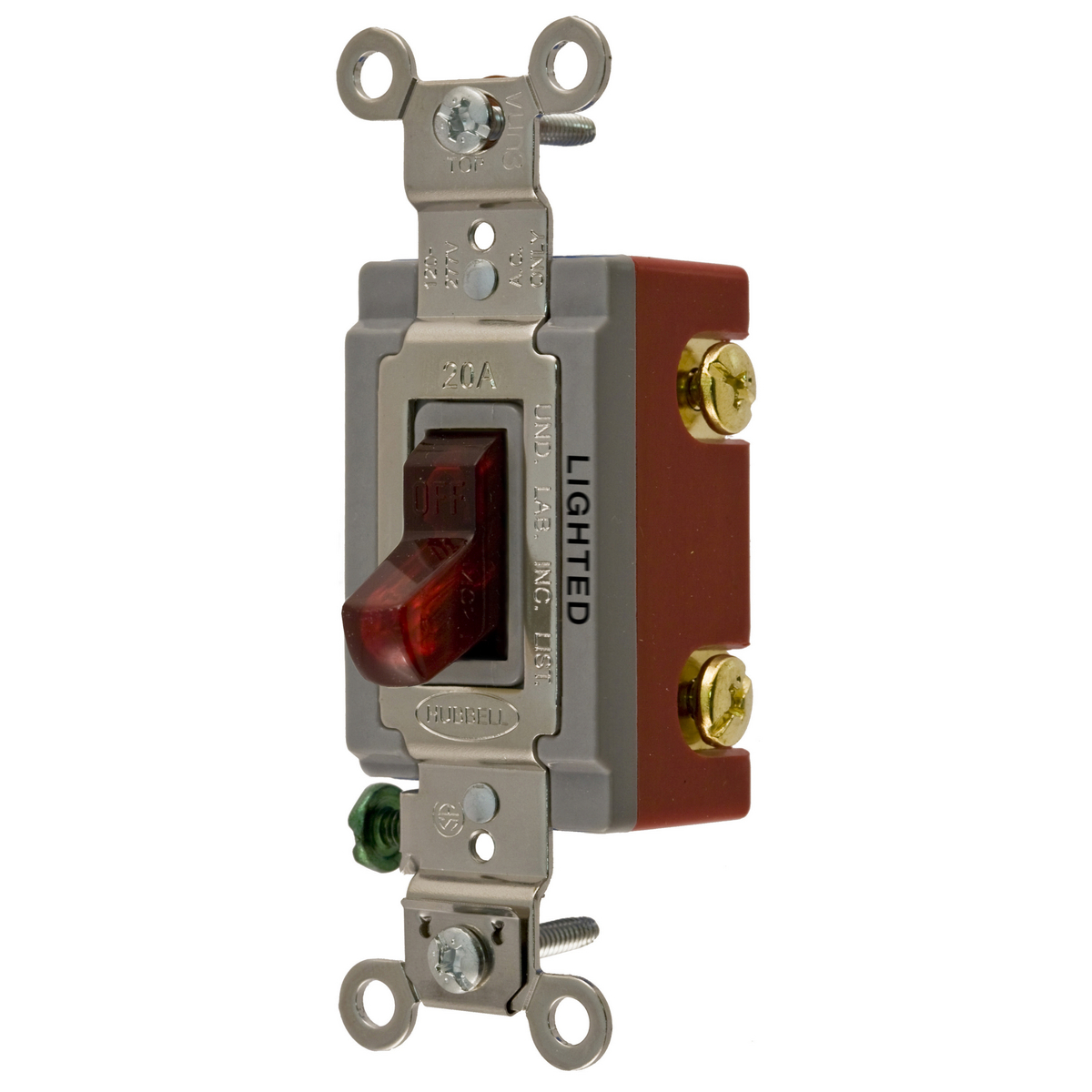 Product image for Switch toggle industrial grade illuminated 1-pole 20A 120-277V red