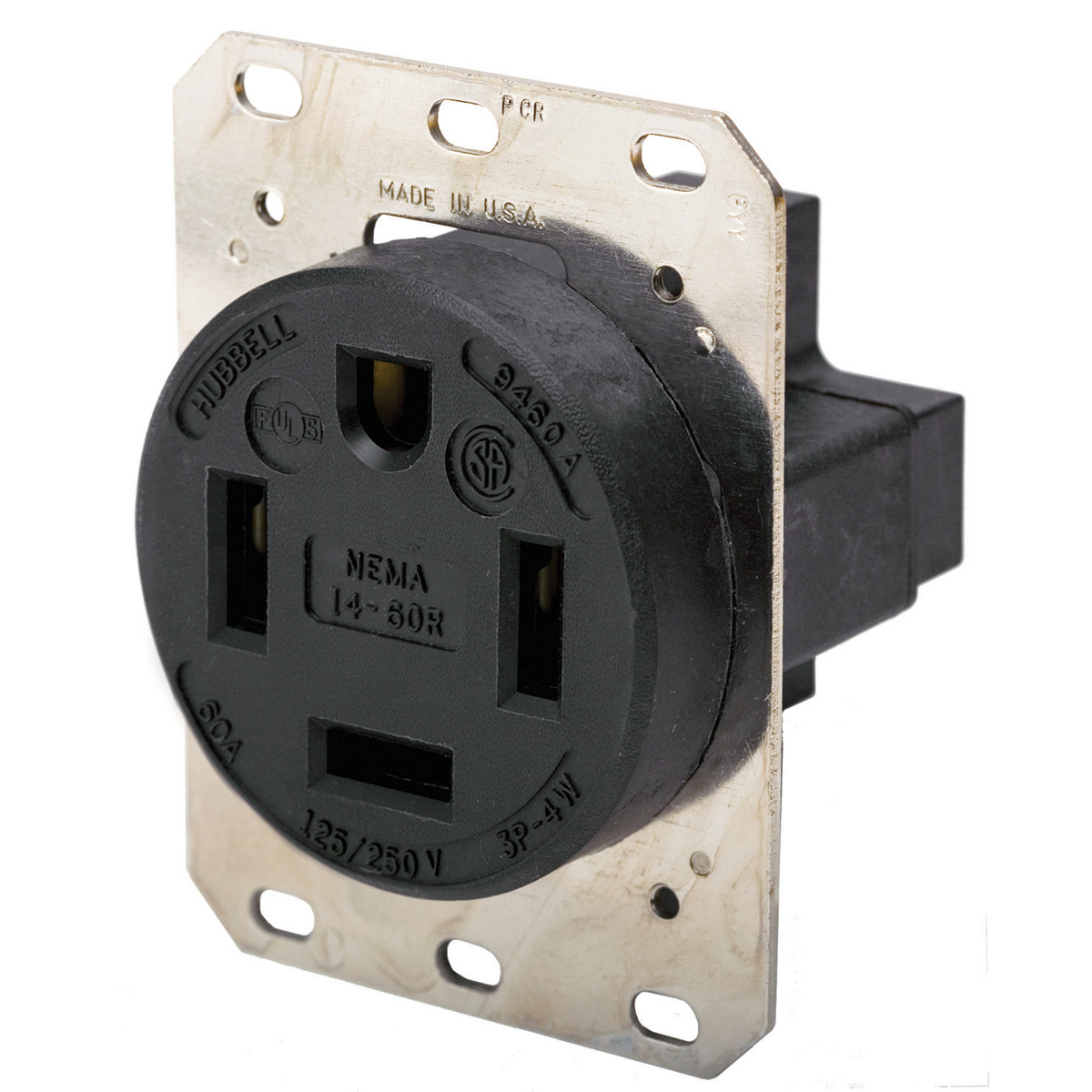 Product image for Receptacle single flush RTP 3P4W 60A 14-60R blk