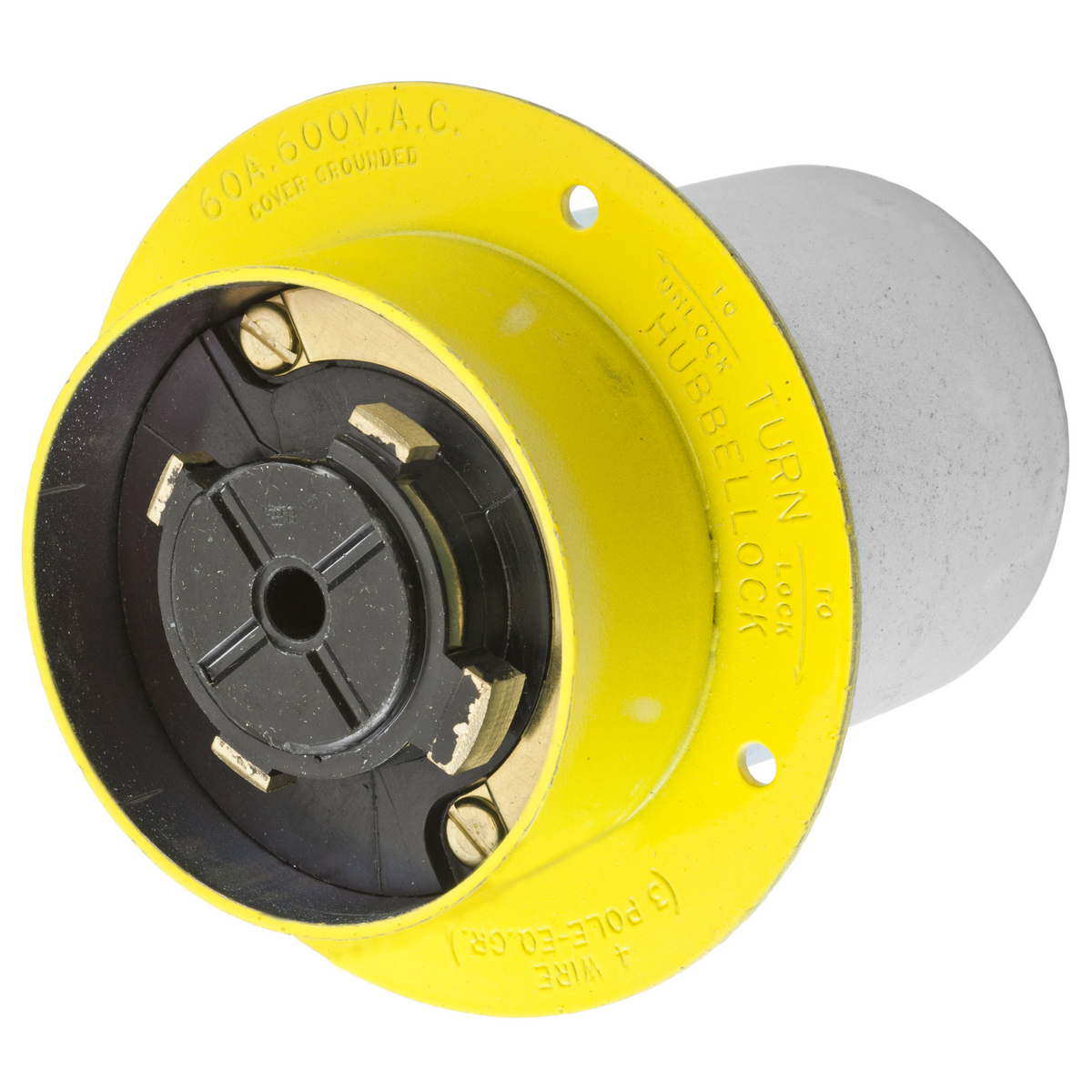 Product image for Plug inlet twlo HBLock male 3P 60A 600V yellow
