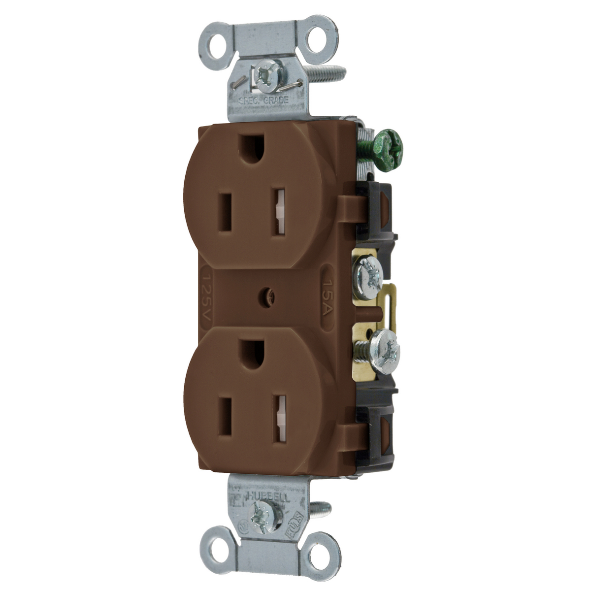 Product image for Receptacle duplex flush nyl 2P3W 15A 5-15R brn
