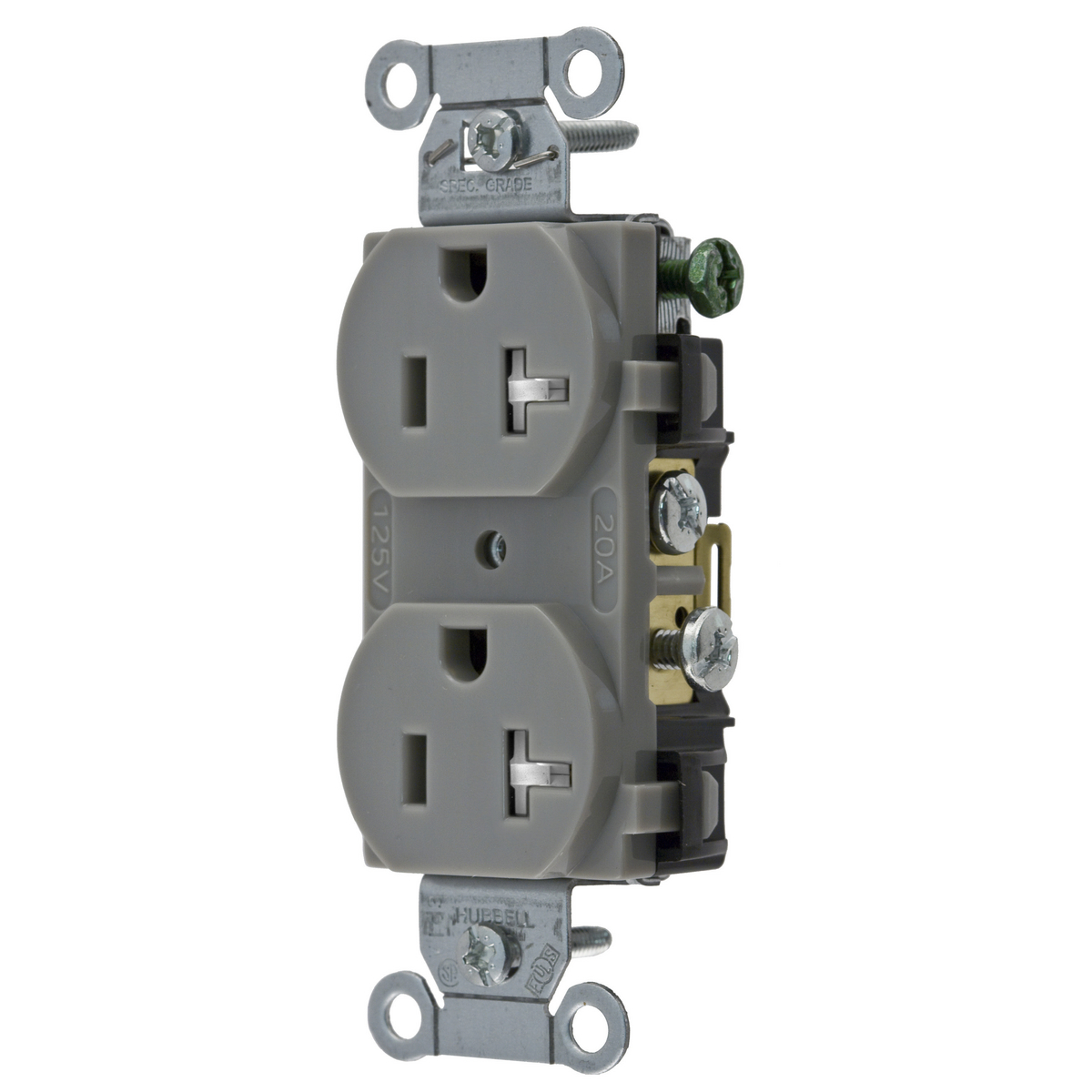 Product image for Receptacle duplex flush nyl 2P3W 20A 5-20R grey