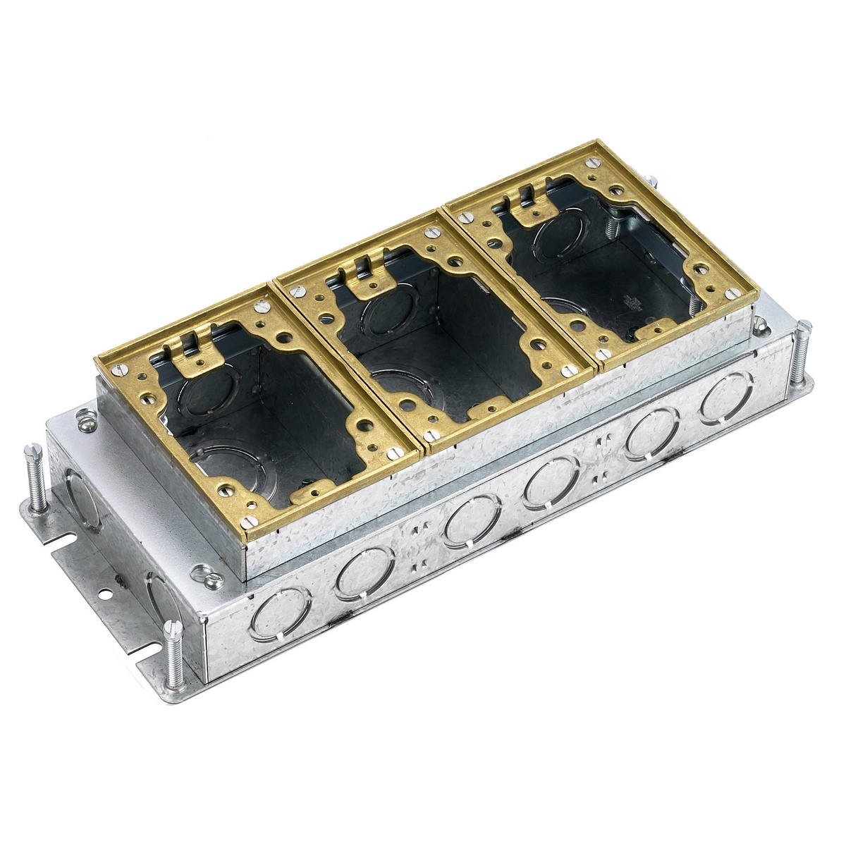 Product image for Box floor stamped steel 3-gang shallow brass 4.81x12.5x2.74"