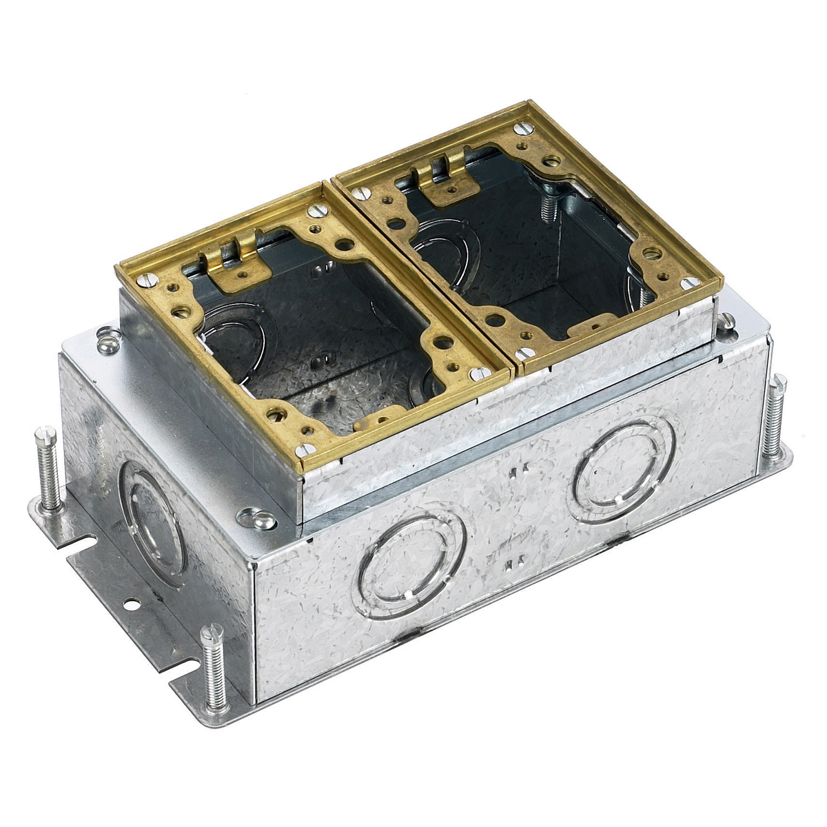 Product image for Box floor stamped steel 2-gang deep brass 4.81x9.25x3.72"