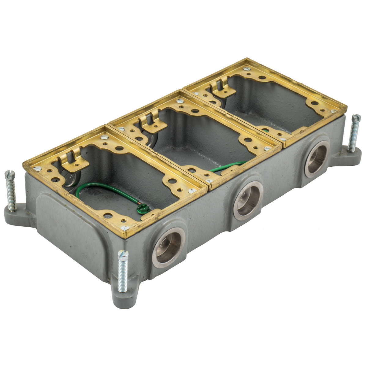 Product image for Box floor cast-iron 3-gang shallow brass 5.46x10.7x2"