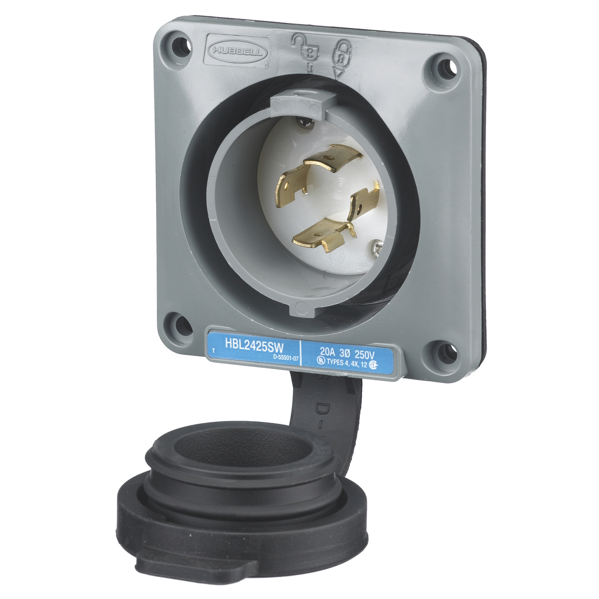 Product image for Plug L14-20P inlet twlo+door 3ph 20A 250V gray