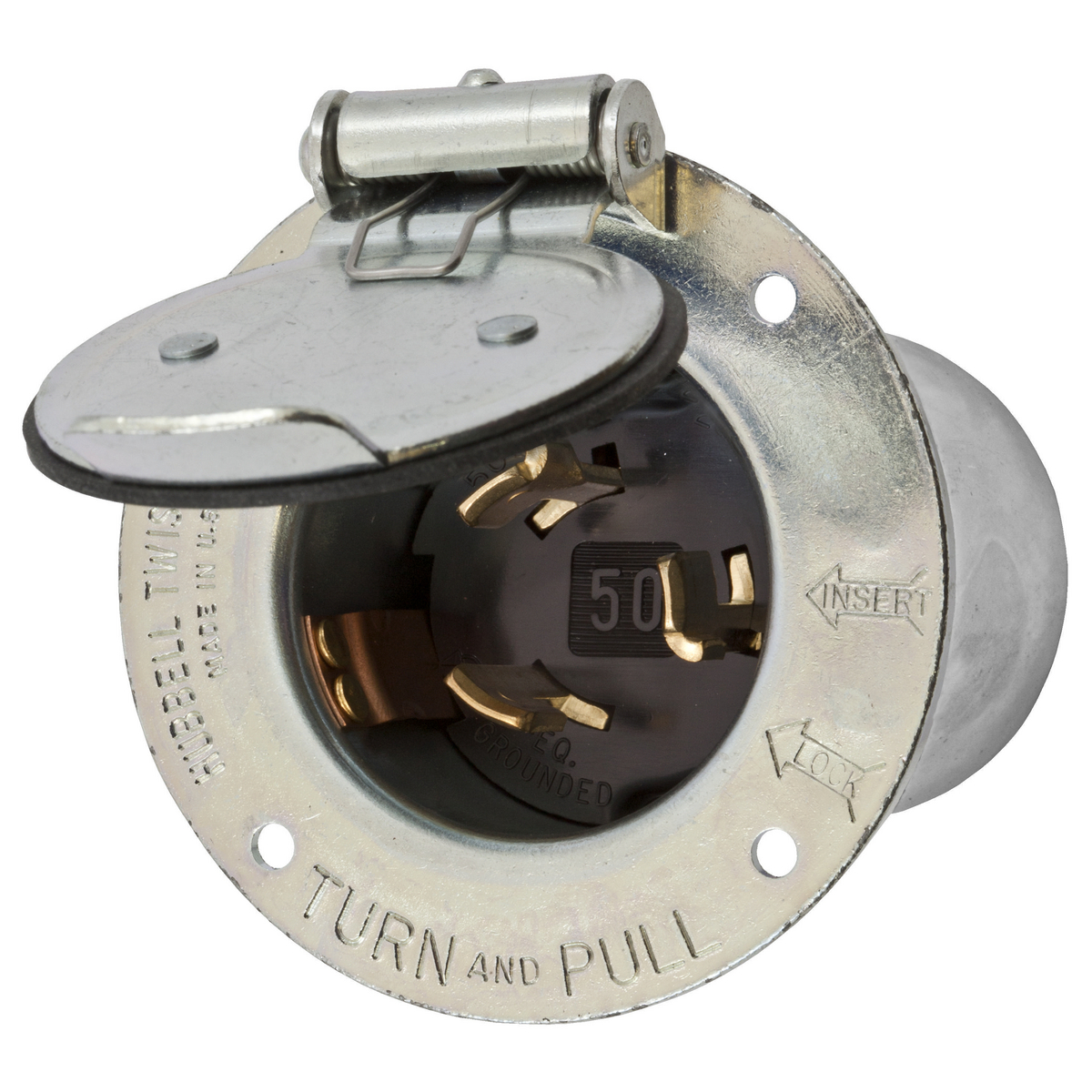 Product image for Plug inlet+door HBL lock 3P 4W 50A 600V black