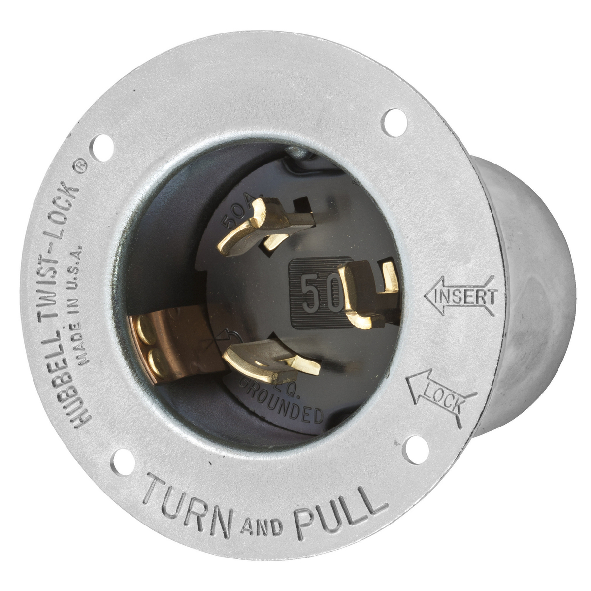 Product image for Inlet flanged 3-pole 4-wire thermoset interior 50A 600V/250VDC