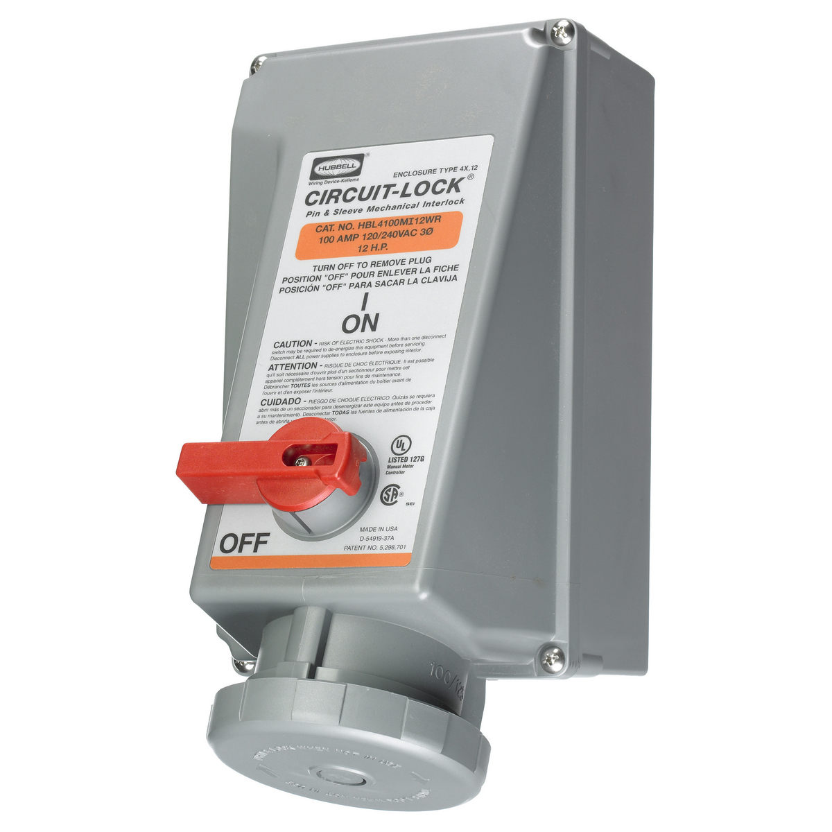 Product image for Mechanical interlock 3 pole 4 wire 100A 120/240V reversed service orange