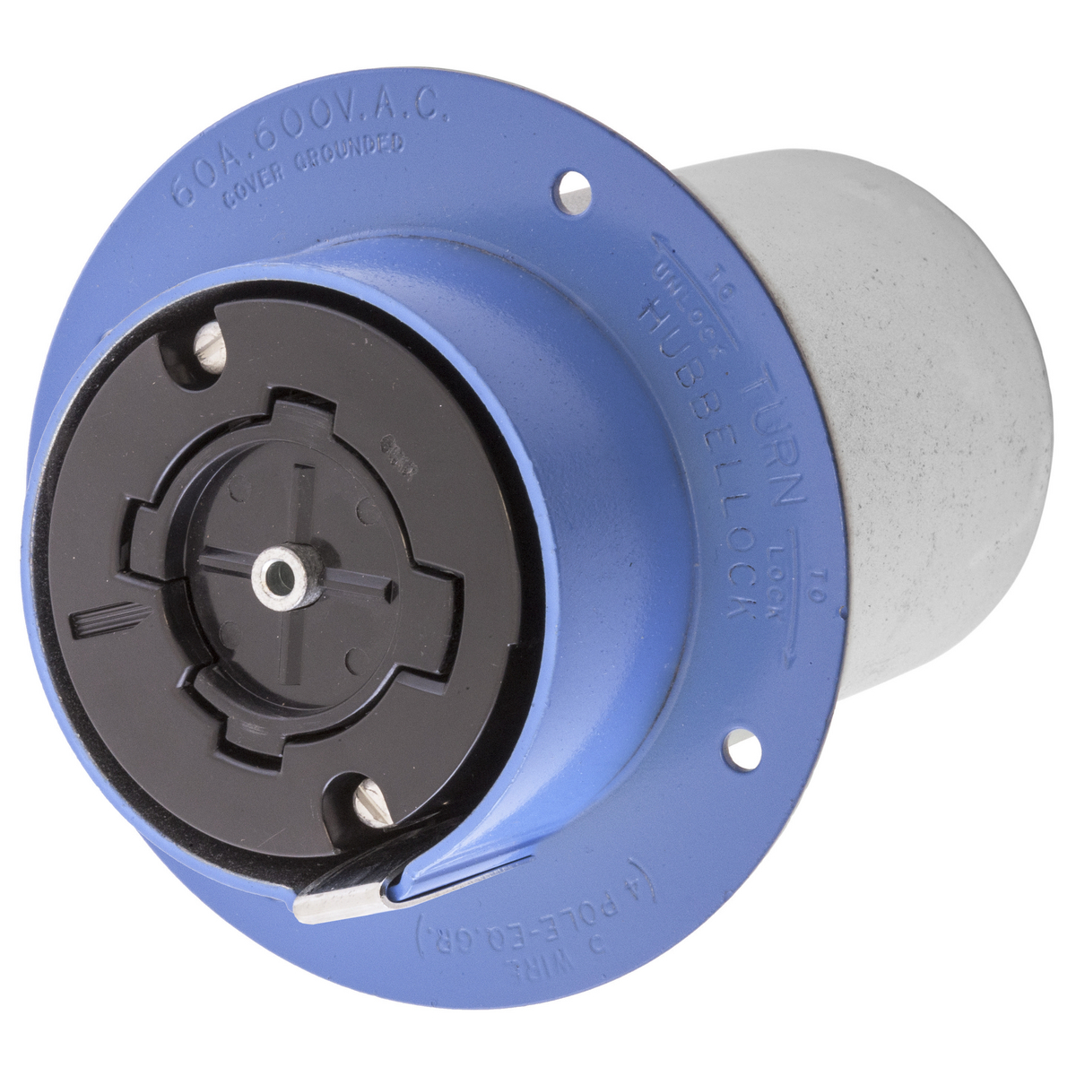 Product image for Receptacle flanged 4-pole 5-wire 60A 600V blue