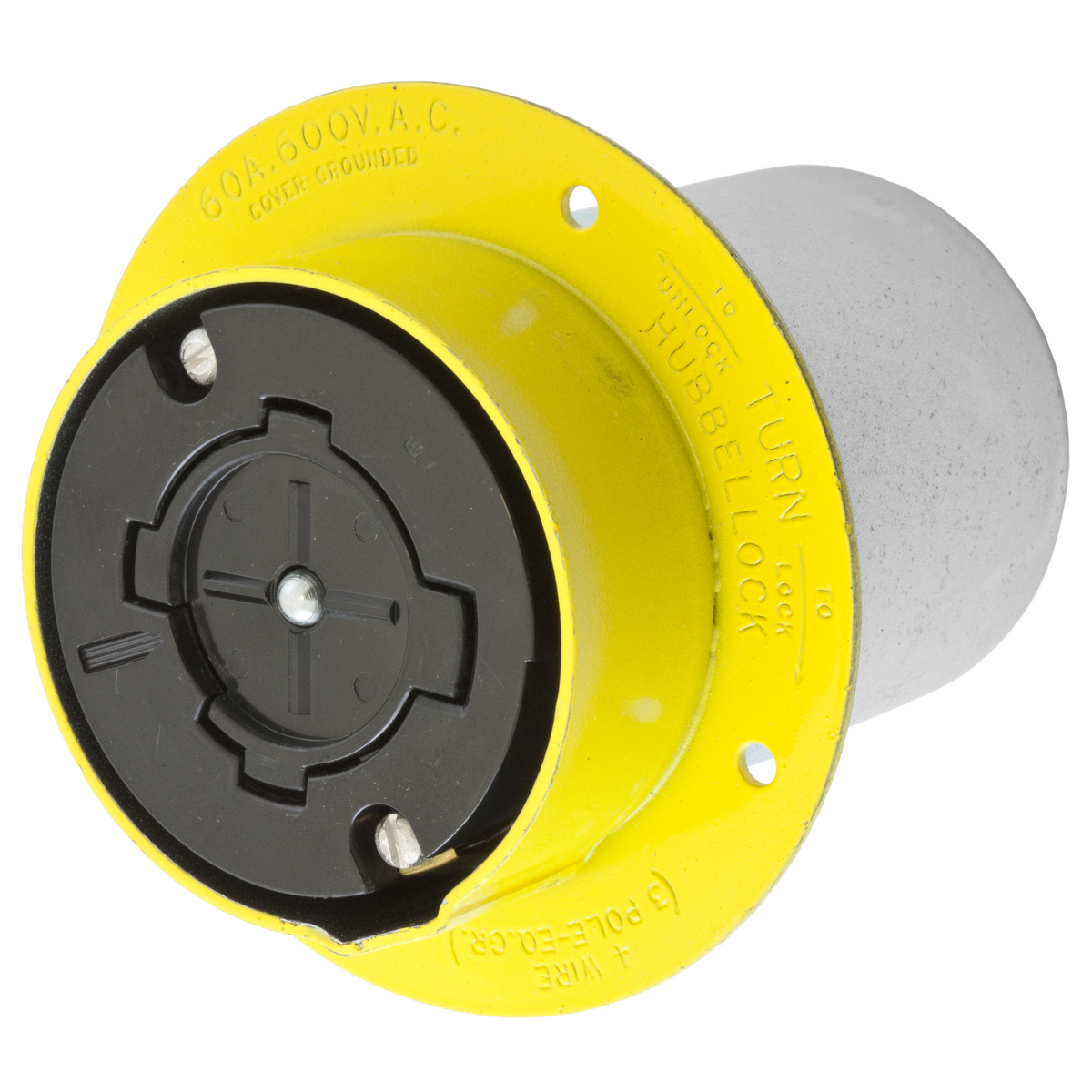 Product image for Receptacle flanged 3-pole 4-wire 60A 600V yellow