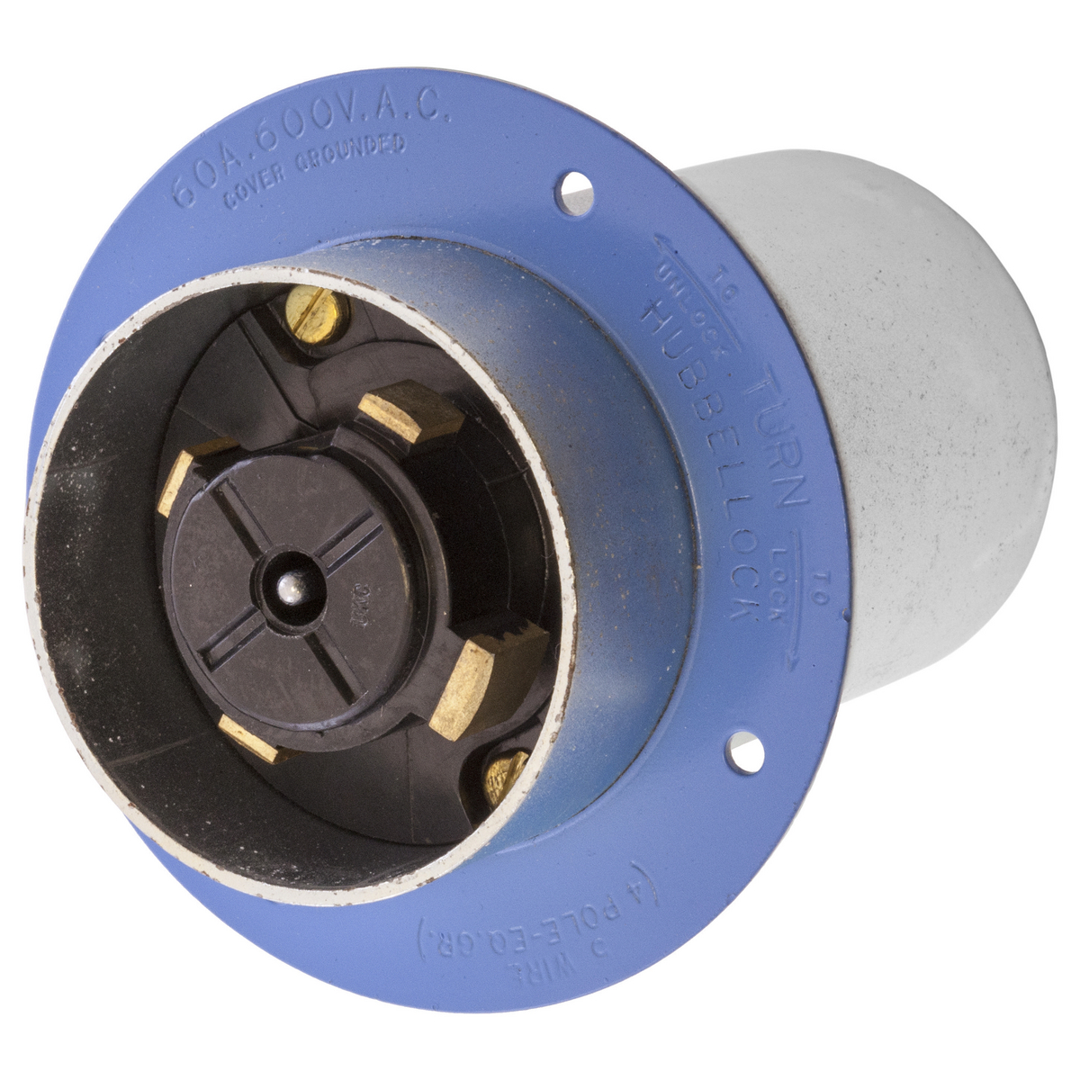 Product image for Inlet flanged 4-pole 5-wire 60A 600V blue