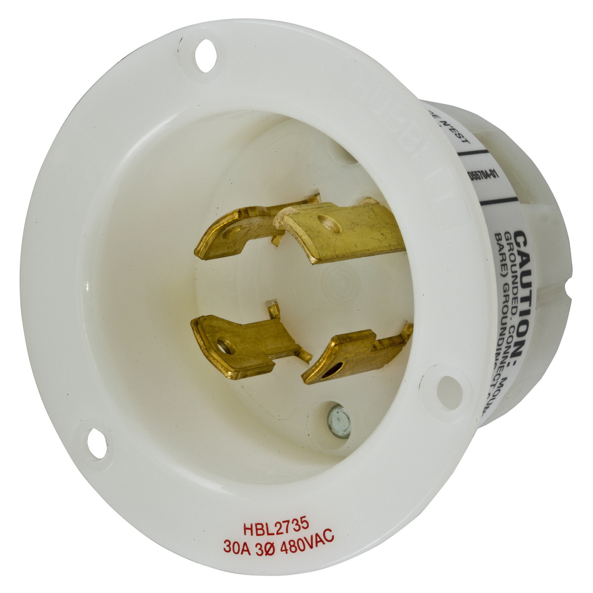 Product image for Locking Devices, Twist-Lock®, Industrial, Flanged Inlet, 30A 3-Phase Delta 480V AC, 3-Pole 4-Wire Grounding, L16- 30P, Screw Terminal, White