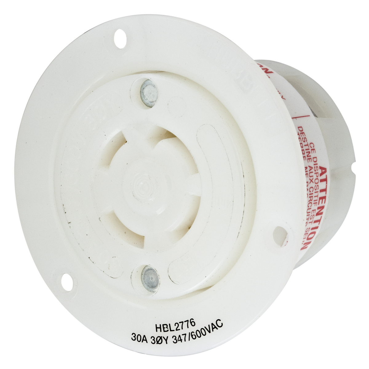 Product image for Receptacle flanged twist-lock 4-pole 4-wire NEMA L20-30R 30A 347/600V white