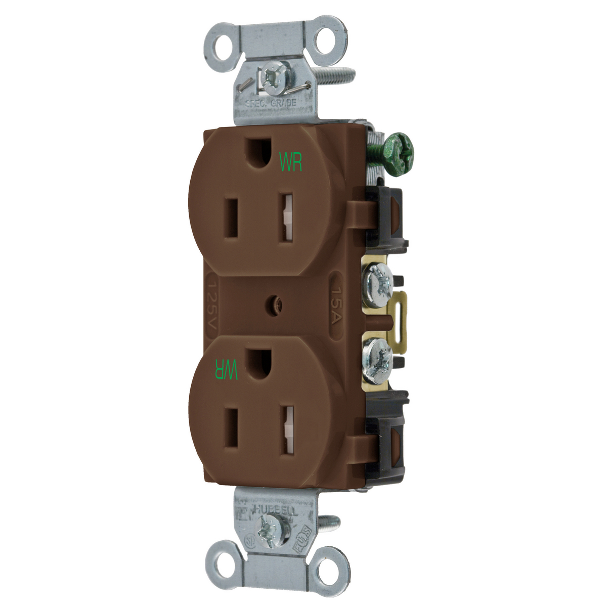 Product image for Receptacle duplex flush nyl 2P3W 15A 5-15R brown