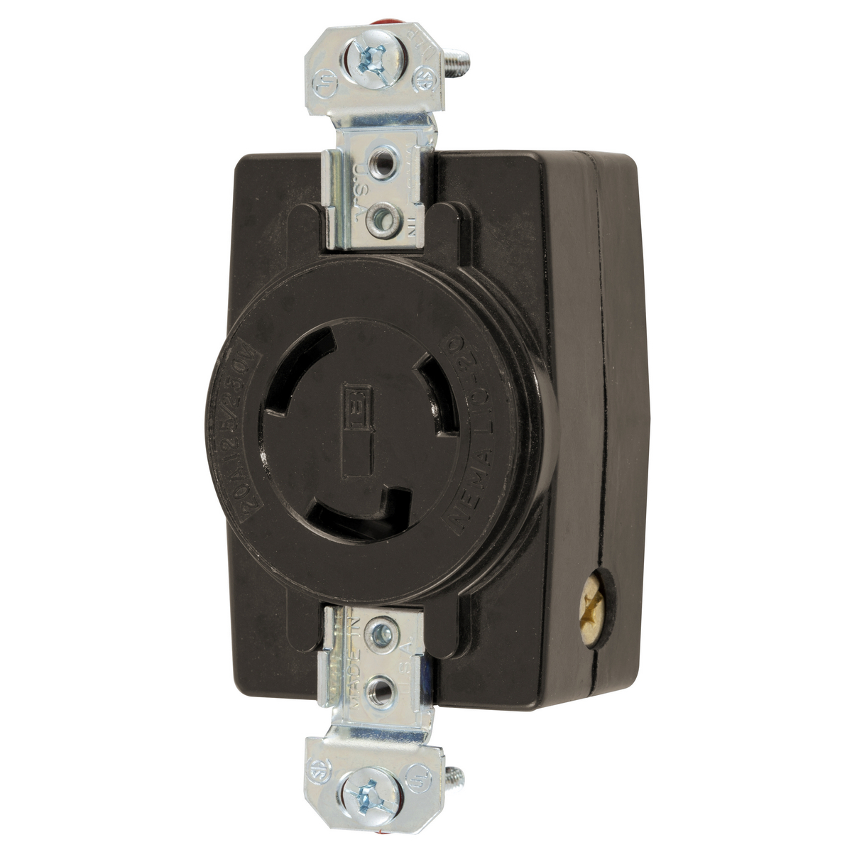 Product image for Locking Devices, Twist-Lock®, Industrial, Flush Receptacle, 20A 125/250V, 3-Pole 3-Wire Non-Grounding, L10-20R, Screw Terminal, Black