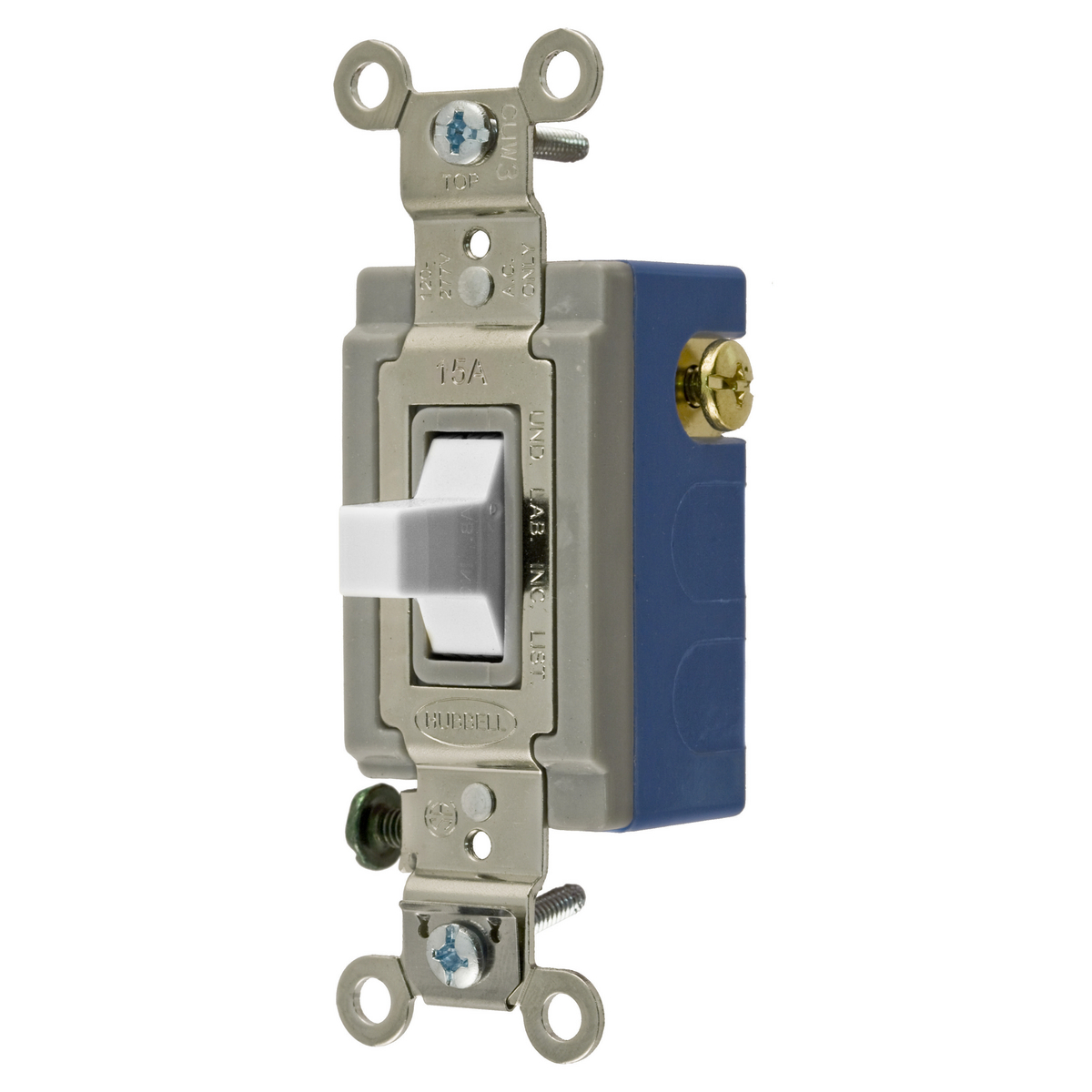 Product image for Switches and Lighting Controls, Industrial Grade, Toggle Switches, General Purpose AC, Momentary Single Pole Double Throw Center Off, 15A 120/277V AC, Terminal Screws, White Toggle