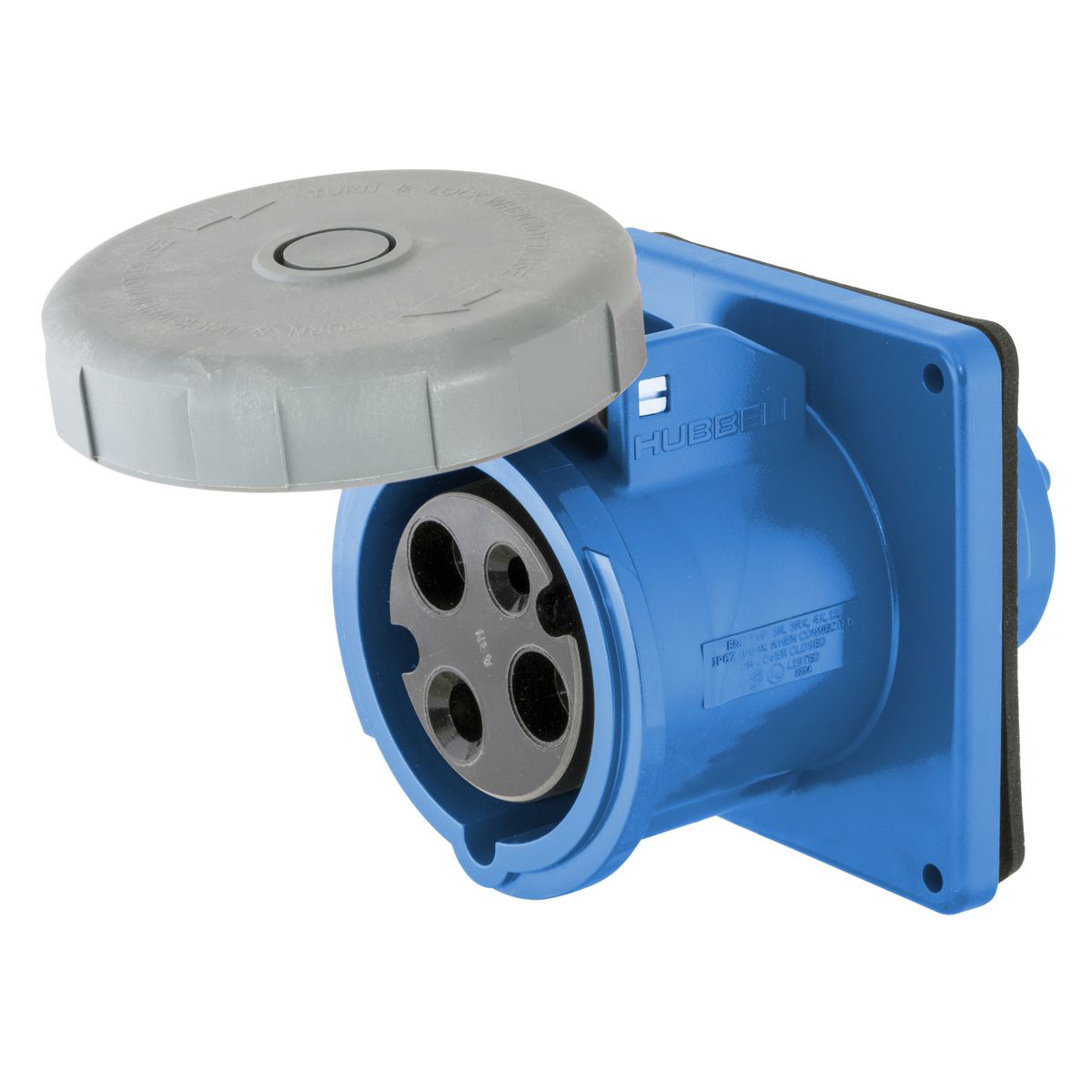 HUBBELL HBL330R6W IEC 309 Pin and Sleeve Devices Single Flanged Pin and  Sleeve Receptacle 30 A, Non-NEMA Blue