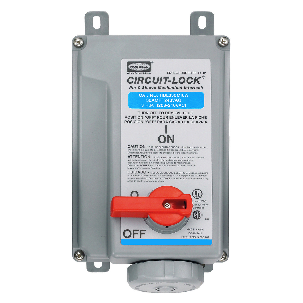 Product image for HUB HBL330MI6W DISCONNECT 30A 250V