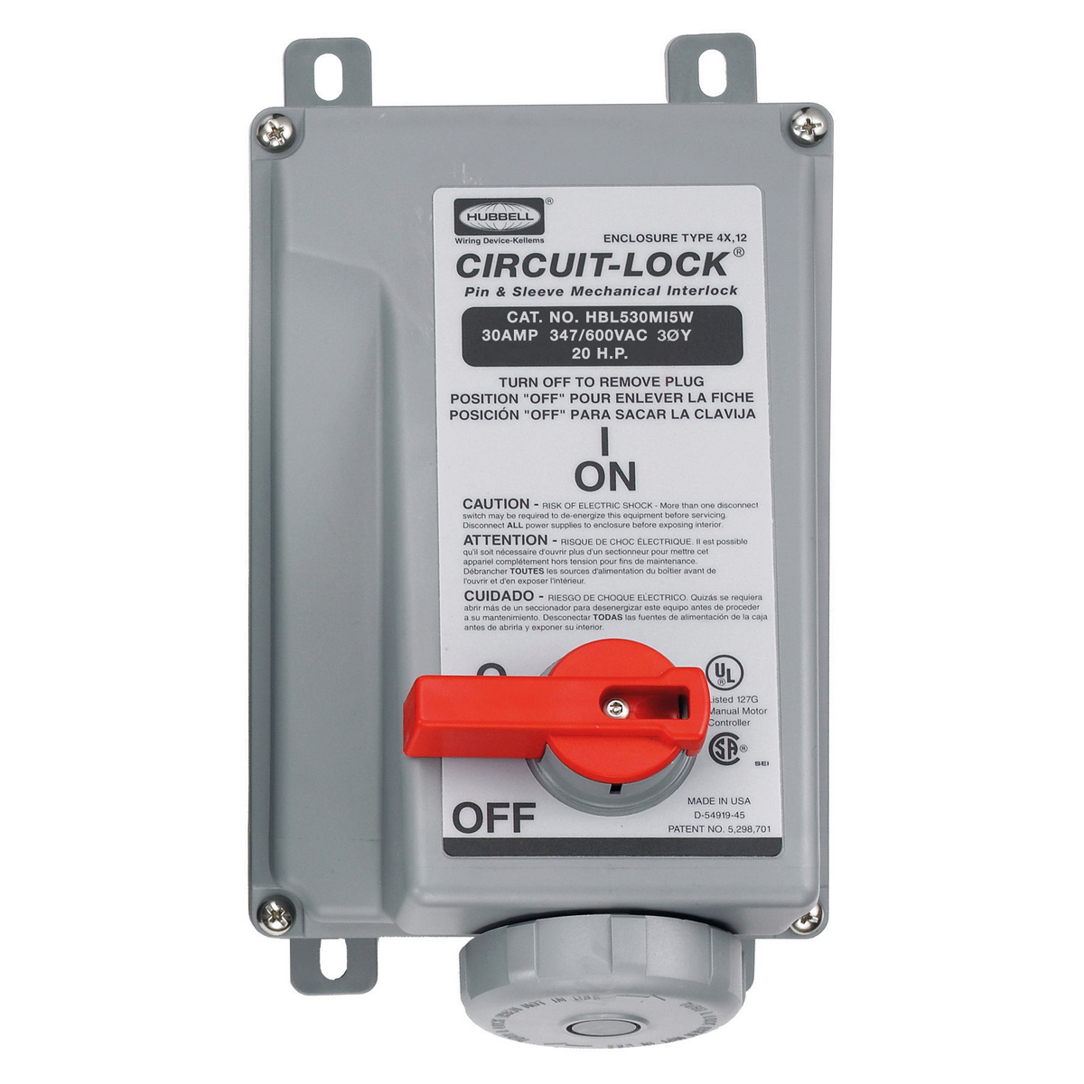 Product image for Switch box+outlet pin&sleeve 3ph5W 30A 347V N-F