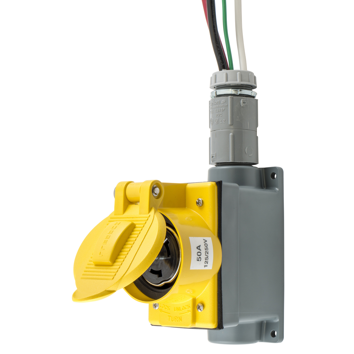 Product image for WALL MT RCPT, PREWIRED, 50A 125/250V