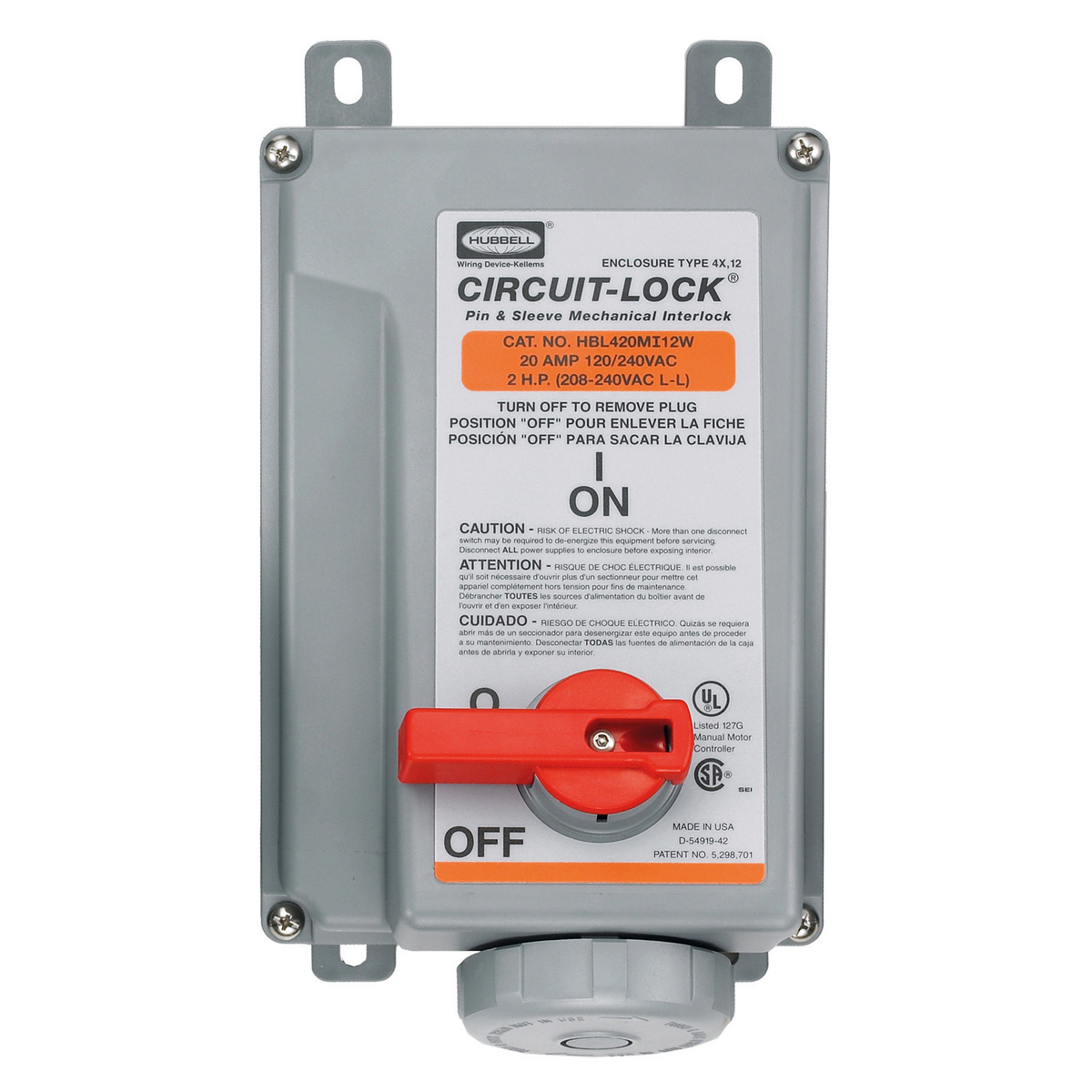 Product image for Interlock mechanical 3-pole 3-wire 20A 120/240V