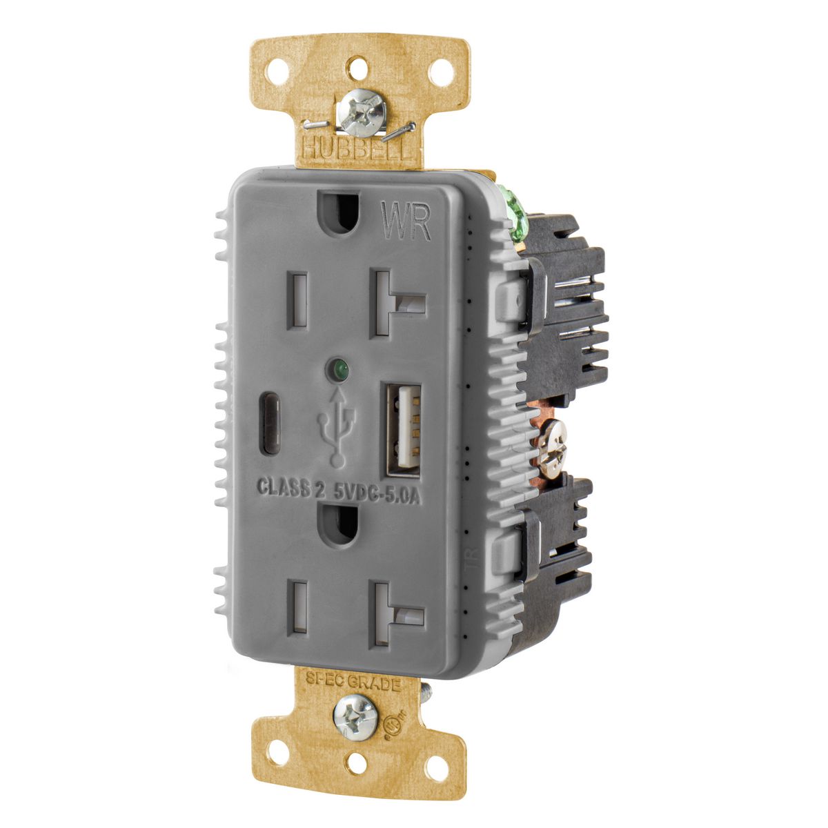 Product image for DUP TRWR 20A 125V USB PORT 5A5V AC GY