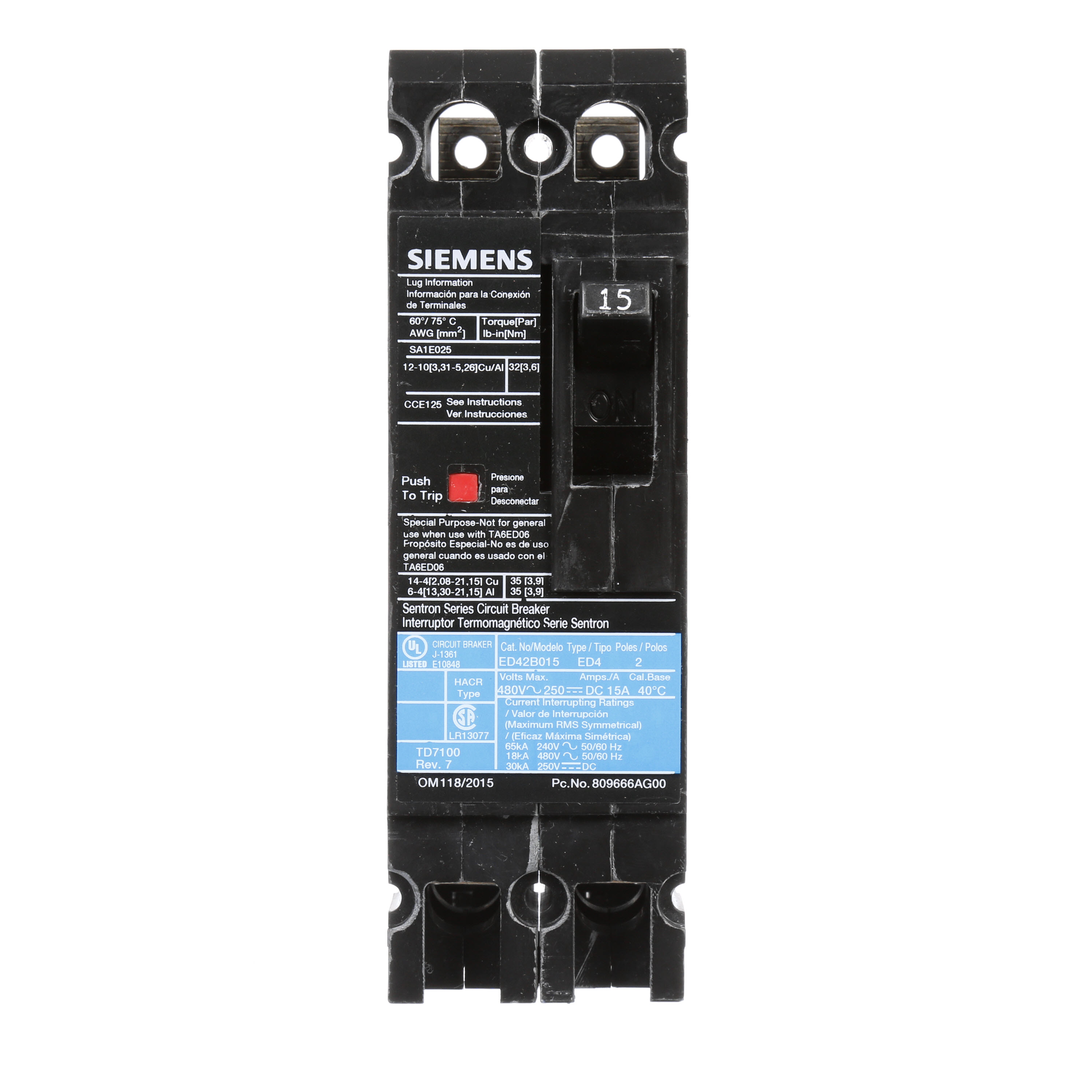 Product image for ED,2 POLE,480VAC,STD I.C. 100A