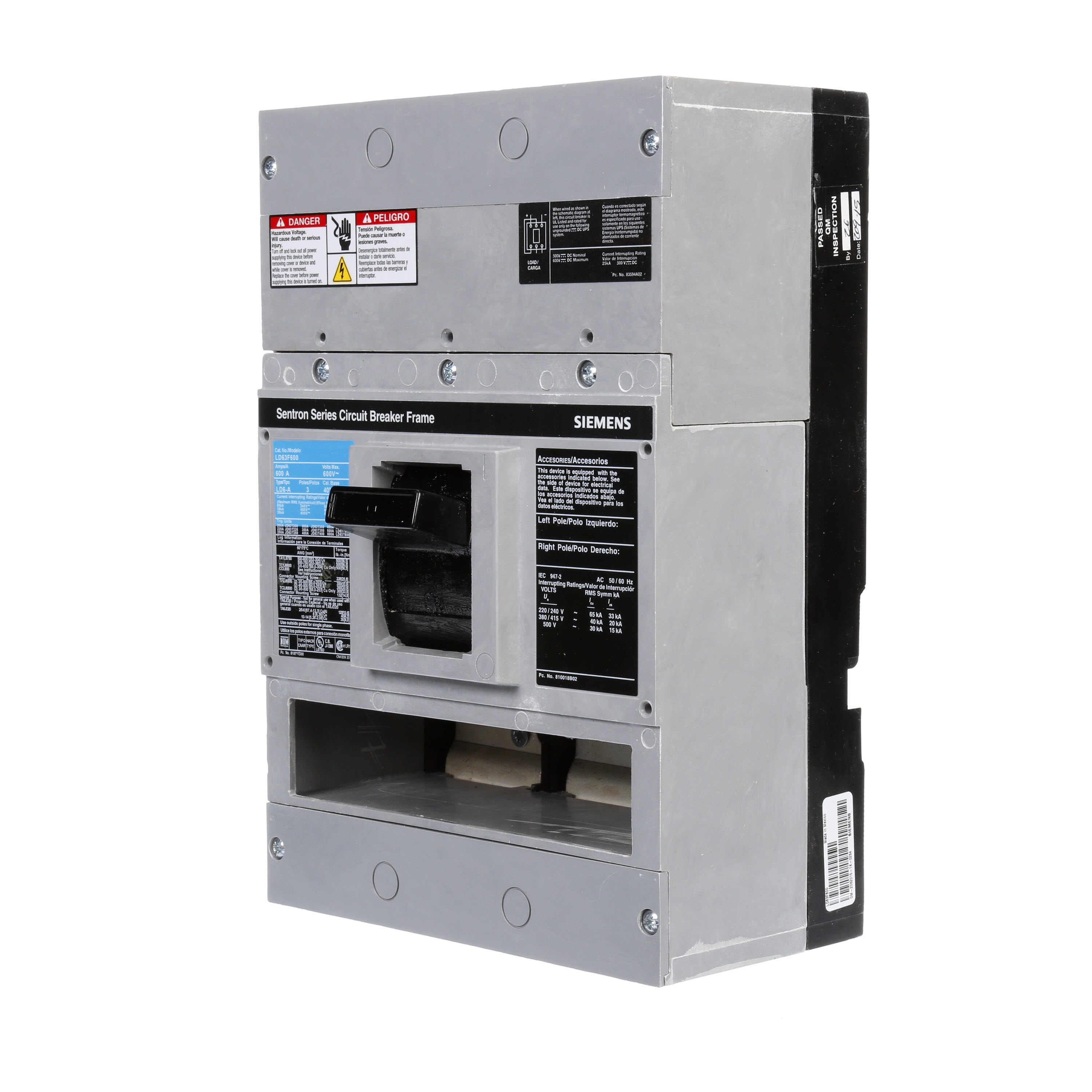 Product image for Circuit breaker 3-pole 65kA 600A 600VAC 30kA 500VDC