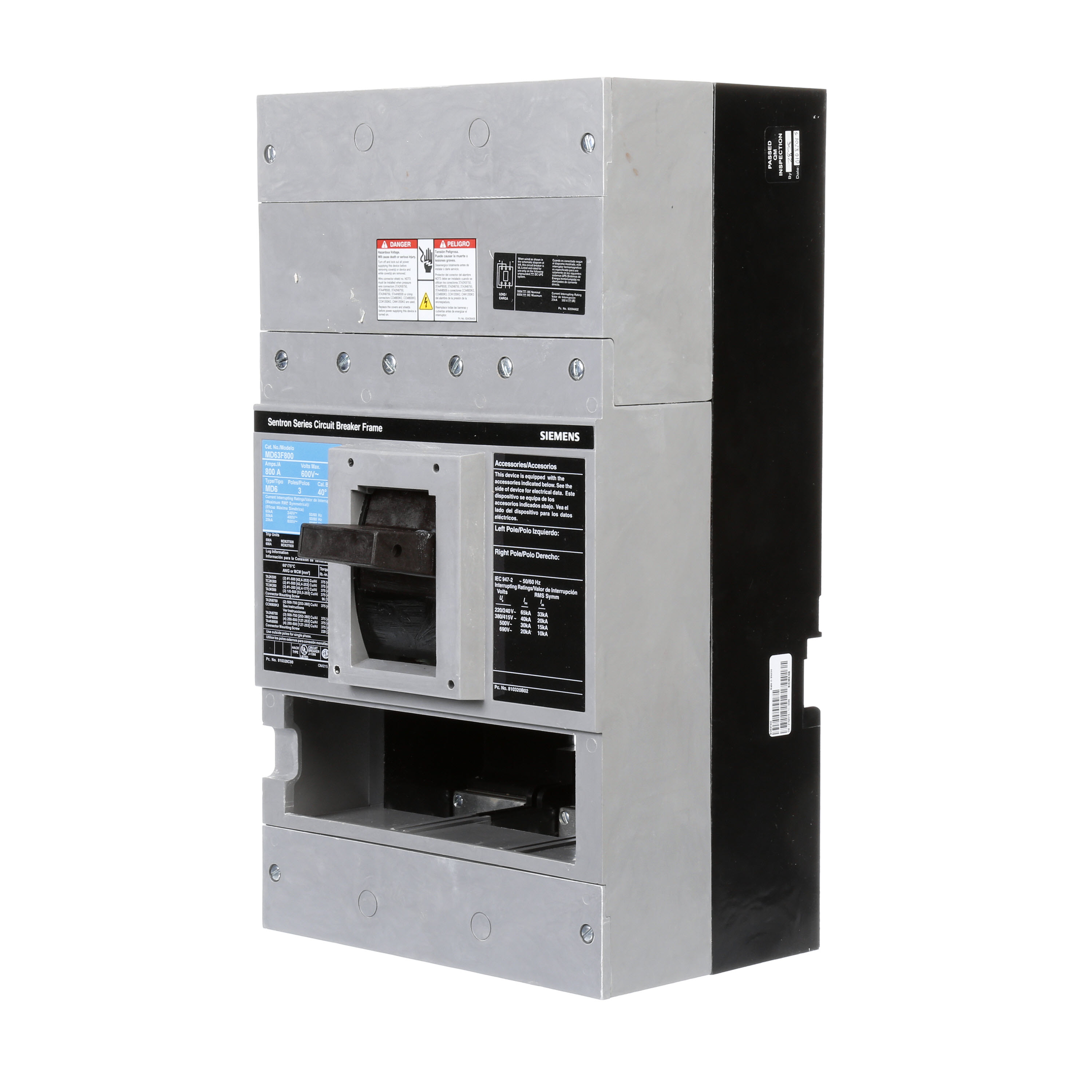 Product image for Circuit breaker 3-pole 65kA 800A 600VAC 25kA 500VDC
