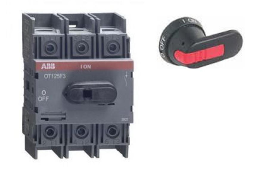 Product image for ABB OT100F3P DISCONNECT 600V 100 DIN RAIL MOUNT C/W SHAFT AND PISTOL HANDLE