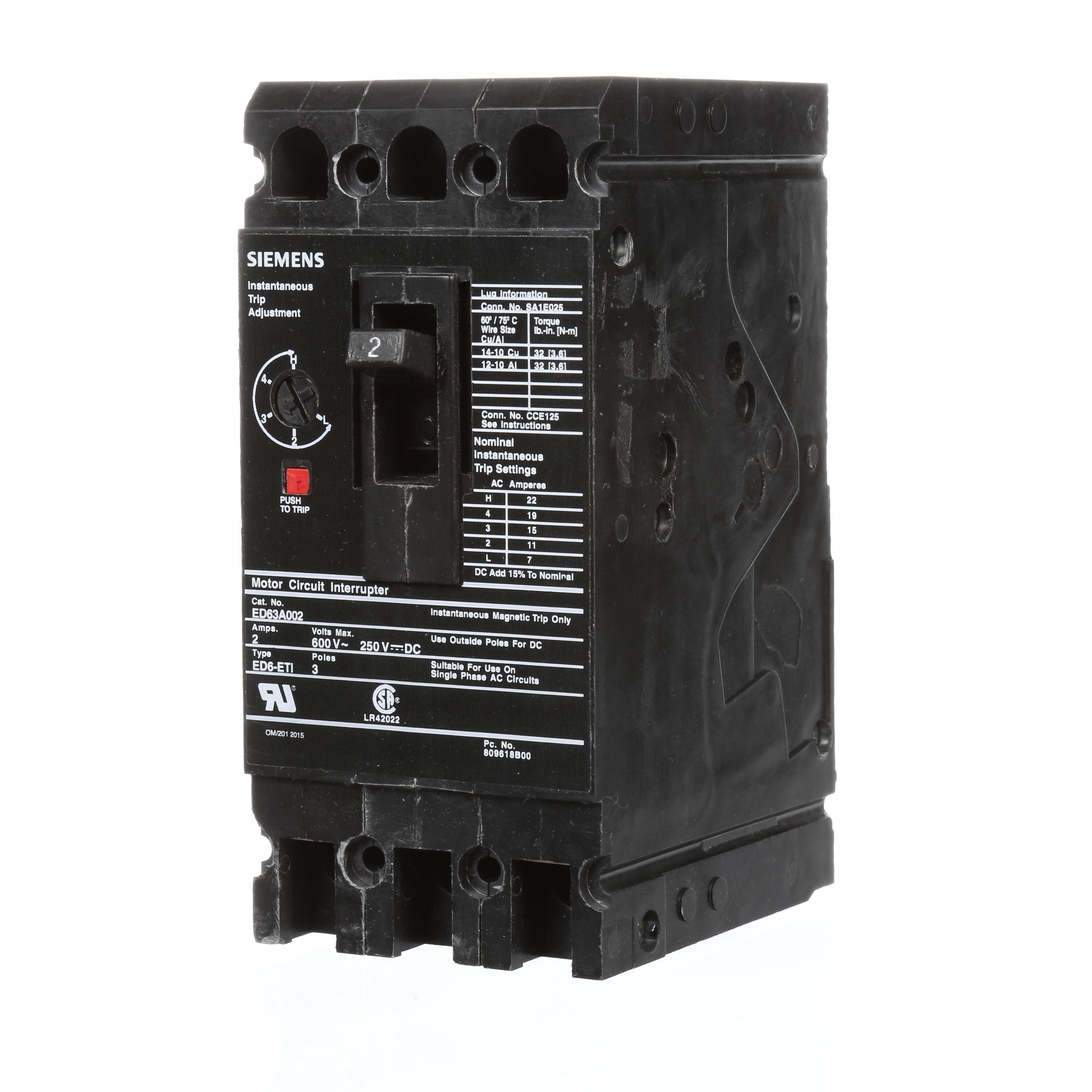 Product image for Circuit breaker ED6-A motor 3 poles 2A 600VAC/250VDC 7/22A trip