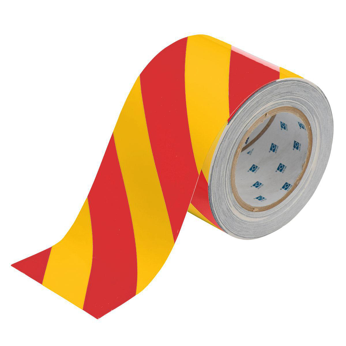 Product image for ToughStripe® Floor Marking Tape Roll - Polyester, Diagonal Stripes, Red on Yellow, 4" x 100'