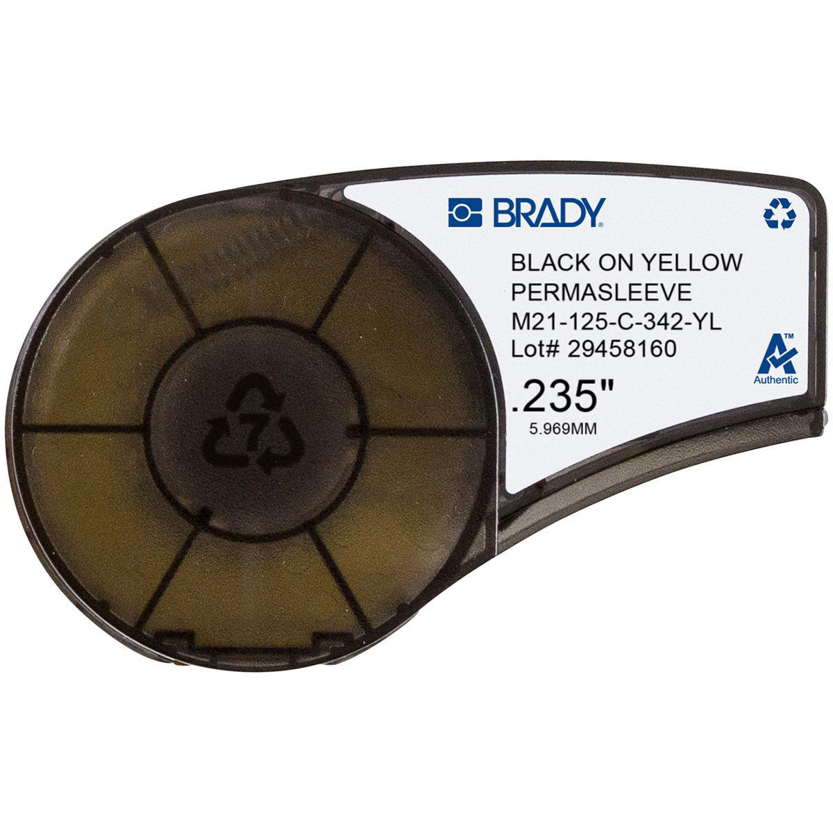 Product image for Sleeve marking f/BMP21 printers polyolefin B-342 black/yellow 0.125"x7'