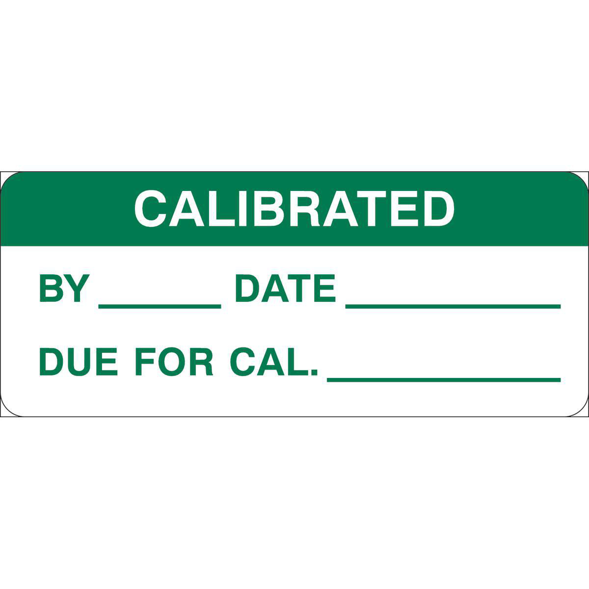 Product image for CALIBRATED BY: DATE: DUE Write-on Inspection Labels, 0.625" H x 1.5" W x 0.0034" D, Green on White