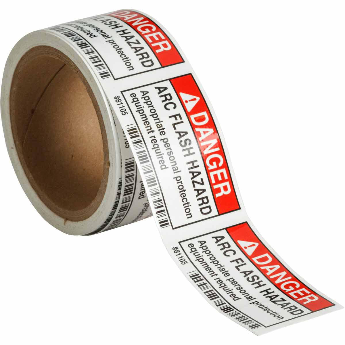 Product image for Arc Flash Labels - Self-Sticking Polyester, 2" H x 3" W x 0.006" D, Roll of 100 Labels, Black/Red on White