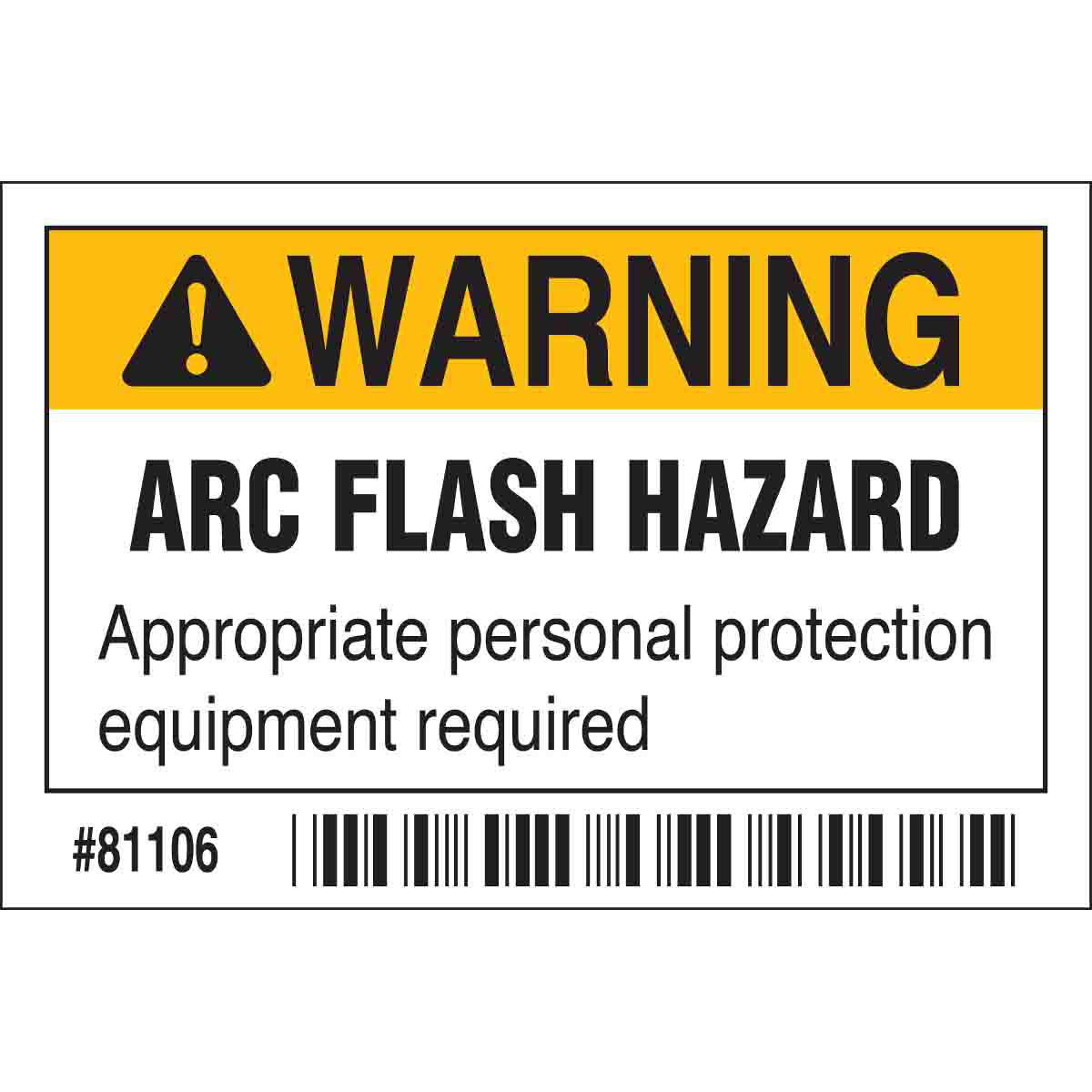 Product image for Arc Flash Labels - Self-Sticking Polyester, 2" H x 3" W x 0.006" D, Pack of 10 Labels, Black/Orange on White