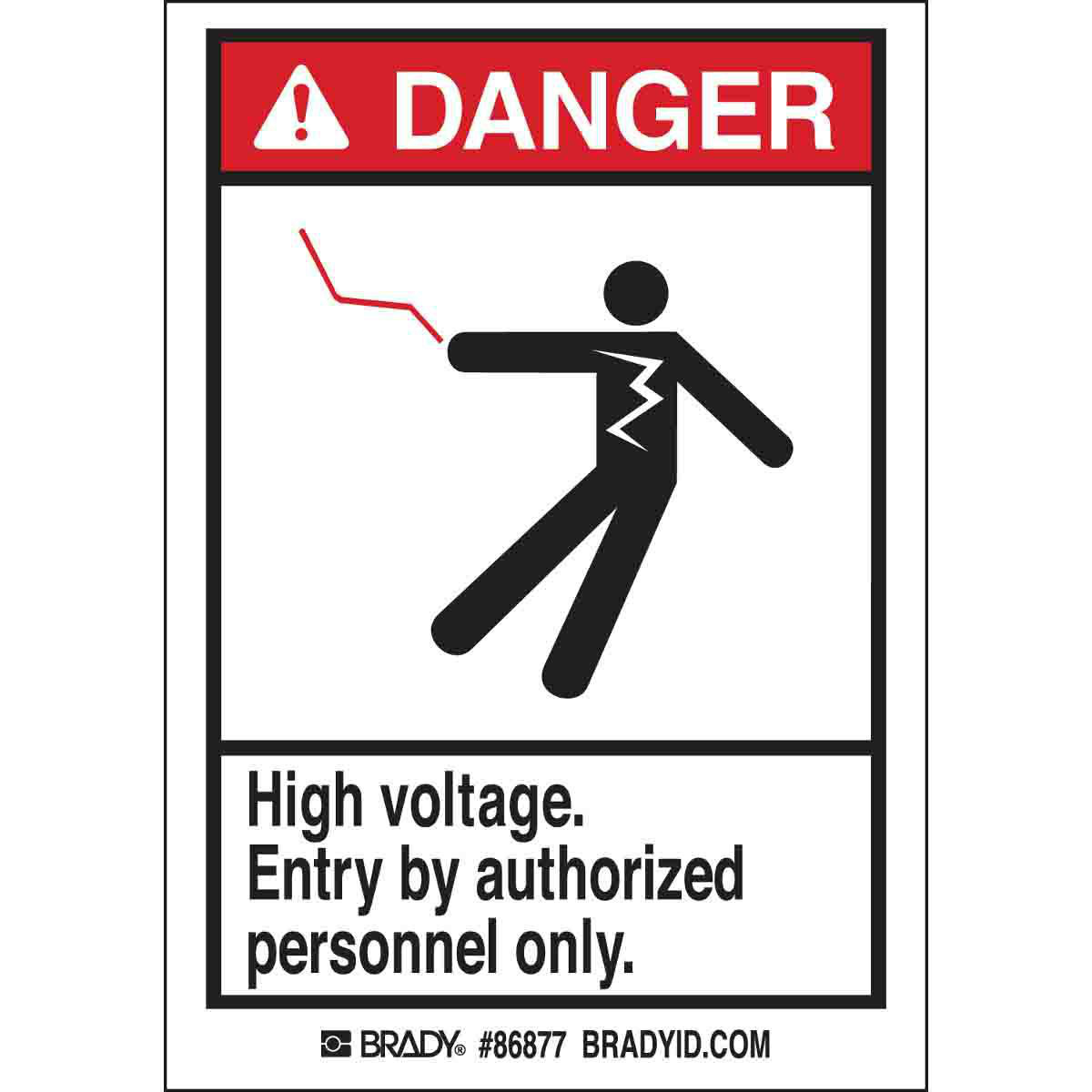 Product image for DANGER High voltage. Entry by authorized personnel only. Labels, 3.5" H x 5" W x 0.006" D, Black/Red on White