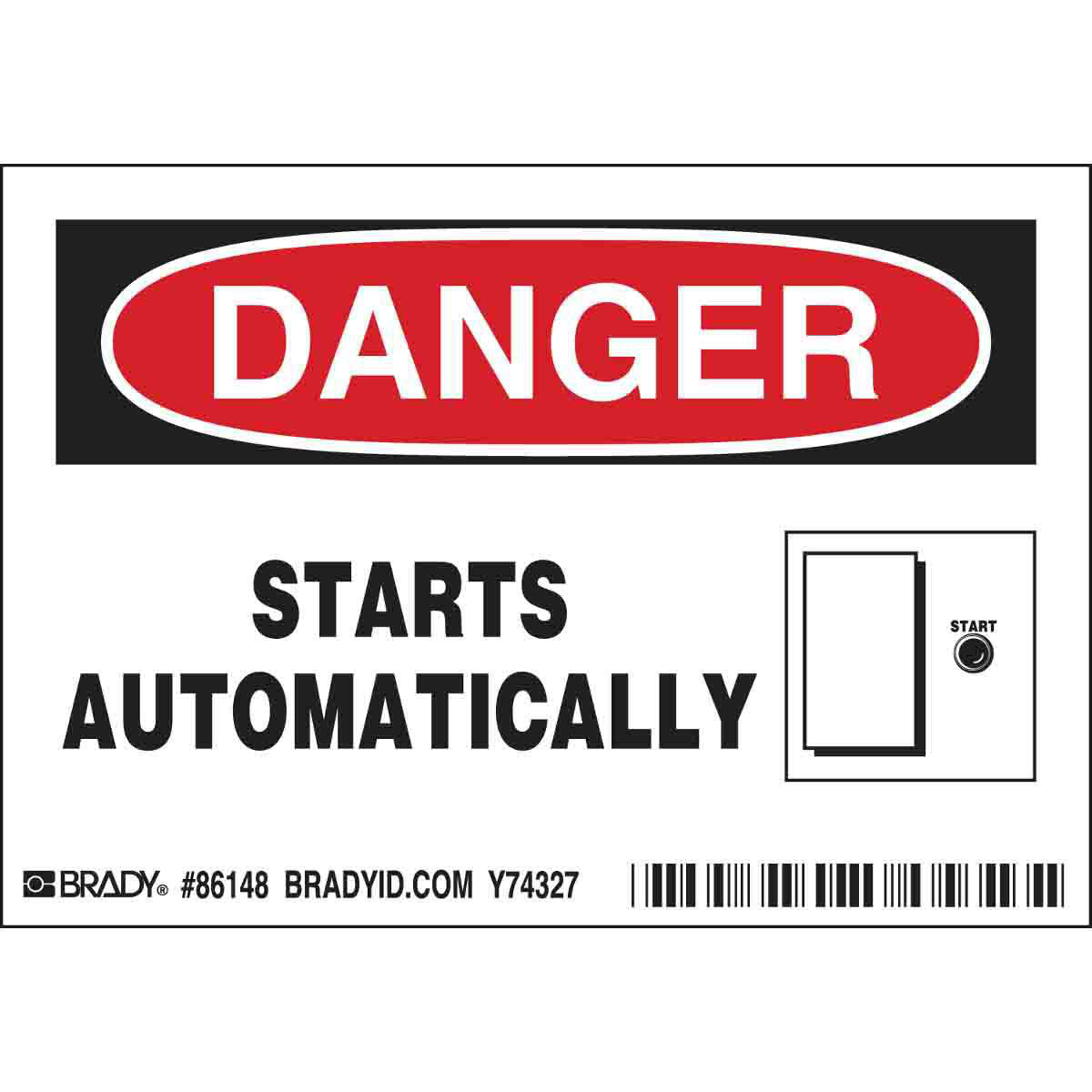 Product image for DANGER STARTS AUTOMATICALLY Labels, 3.5" H x 5" W x 0.006" D, Black/Red on White