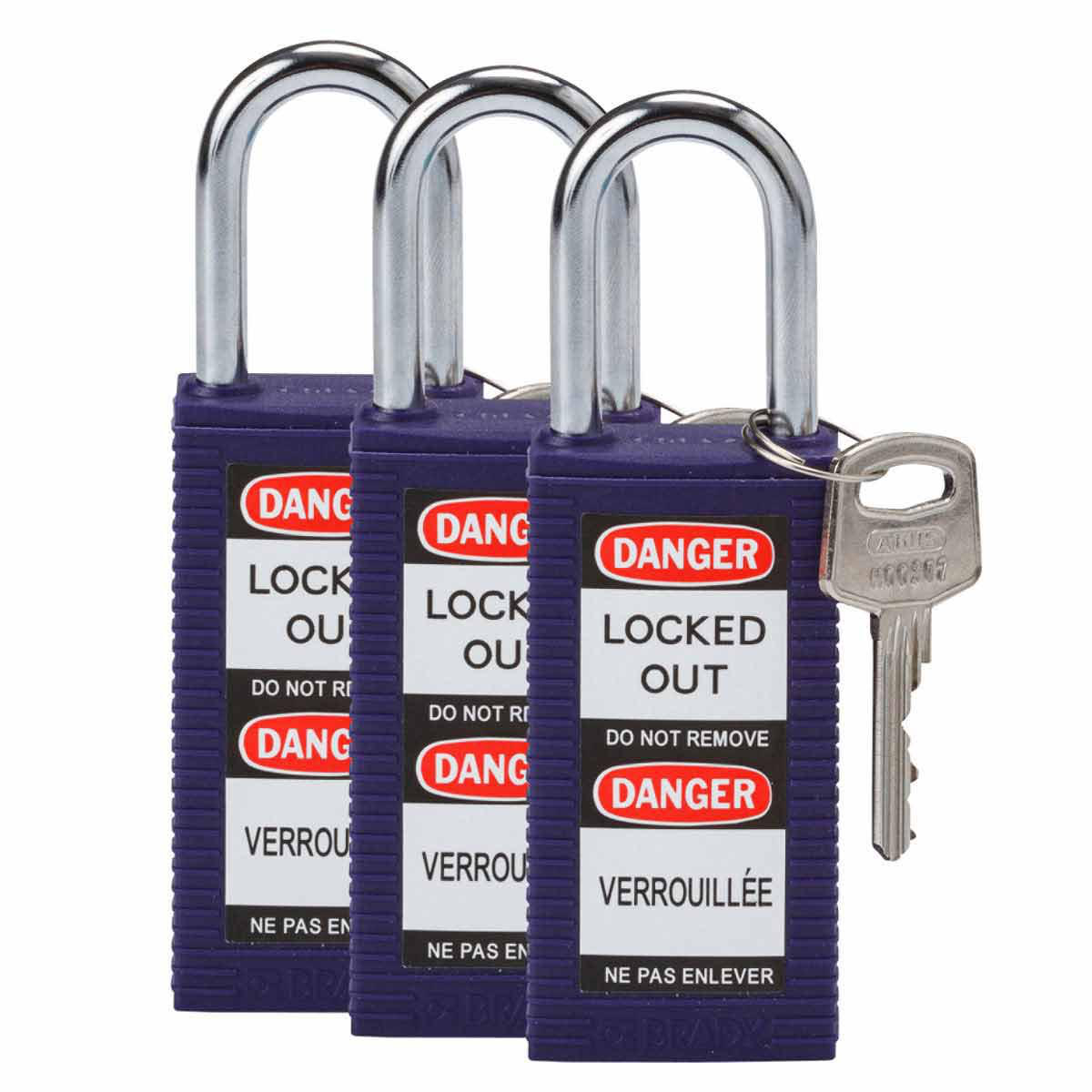 Product image for Brady® Long Body Nylon Padlocks - 6-Pin Cylinder, 1.5" Shackle Clearance, Keyed Alike